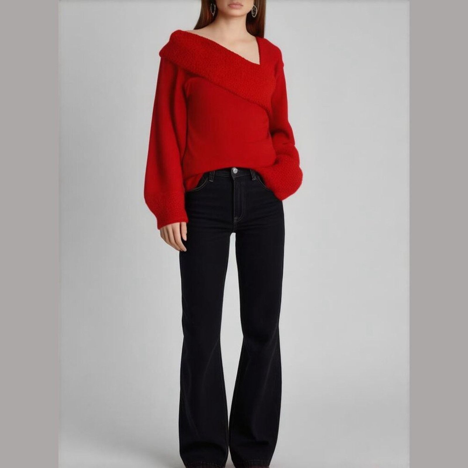 Other Cozy Minimalist Off-Shoulder Red Knit Sweater Amélie Botik M Size M / US 6-8 / IT 42-44 - 1 Thumbnail