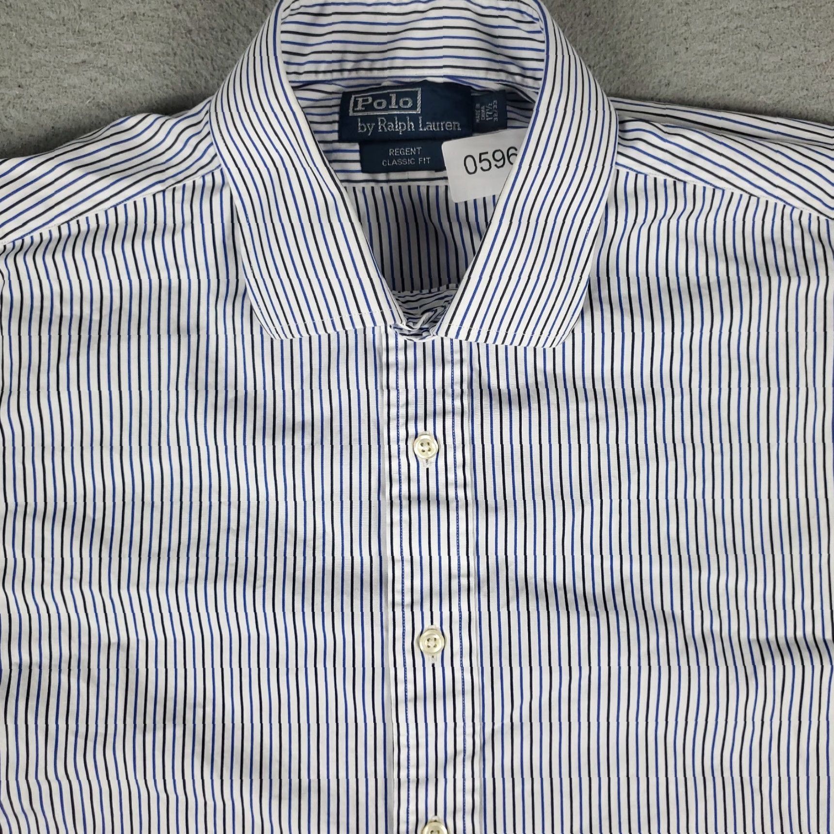 Ralph Lauren VINTAGE Ralph Lauren Dress Shirt Mens Size 17.5 Blue Striped Long Sleeve Business Casual Formal Men's Size 46R - 2 Thumbnail