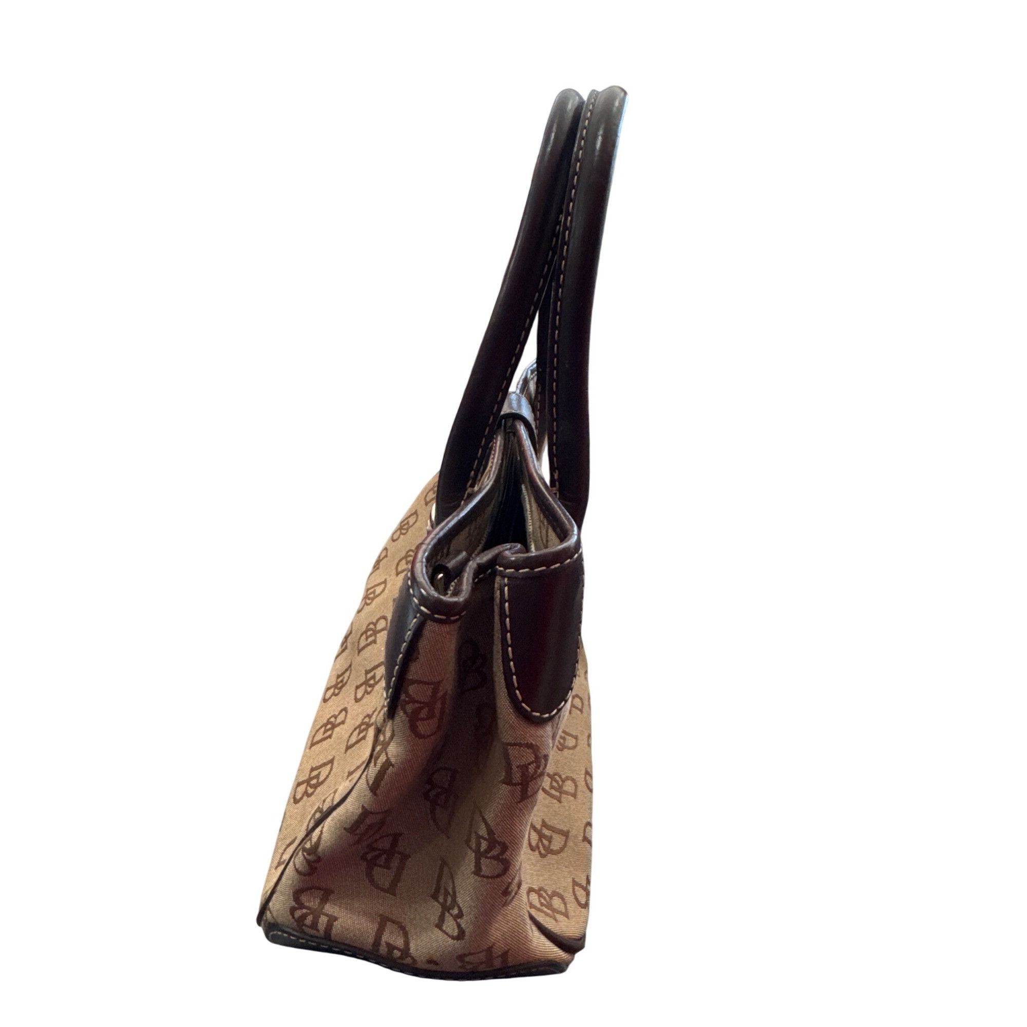 Dooney & Bourke Dooney Bourke womans Brown Leather Canvas Satchel Handbag SK Size ONE SIZE - 5 Thumbnail