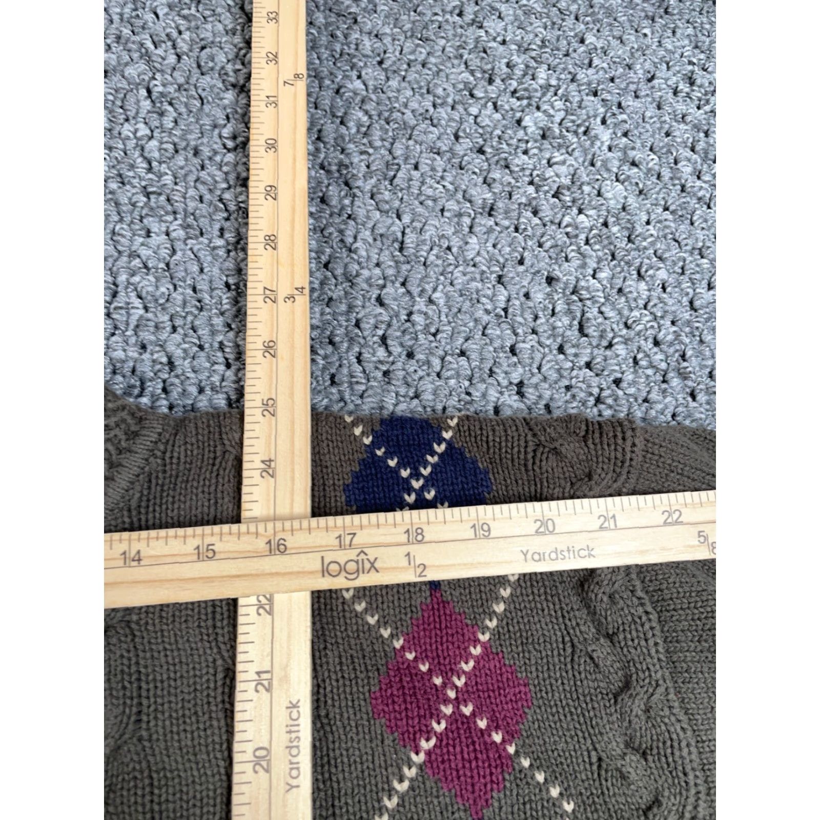 Olive VINTAGE Preppy Cable Knit Argyle Sweater Adult Medium Olive Green Cotton Mens Size US M / EU 48-50 / 2 - 6 Thumbnail