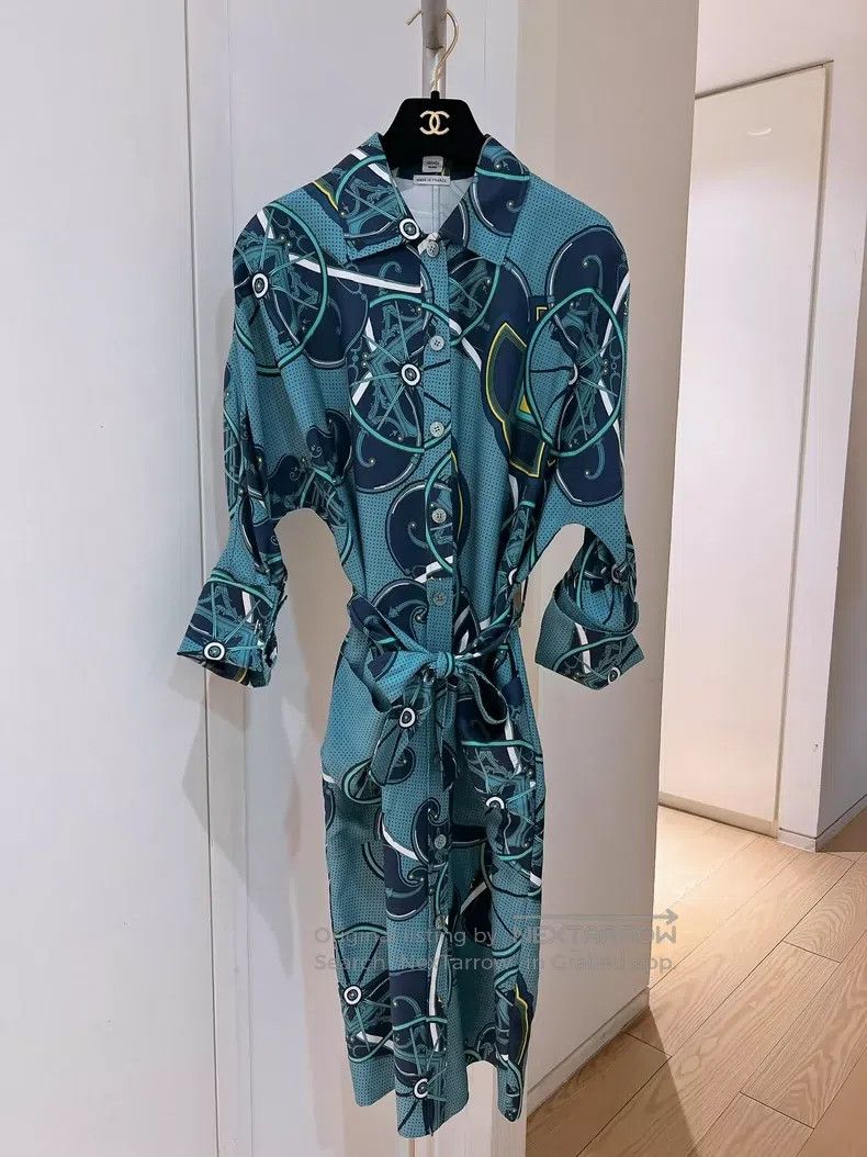 Other Hermes Patchwork Wheel Print Silk Shirt Dress Size XXS / US 00 / IT 34 - 1 Thumbnail