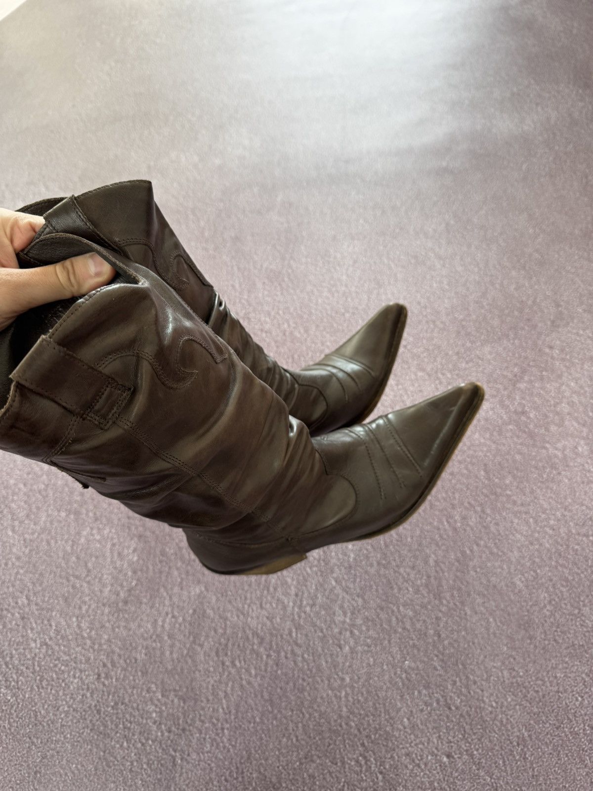 Japanese Brand Y2K 00’s Glamour Leather Cowboy Avant Garde Boots Size US 7.5 / IT 37.5 - 9 Thumbnail