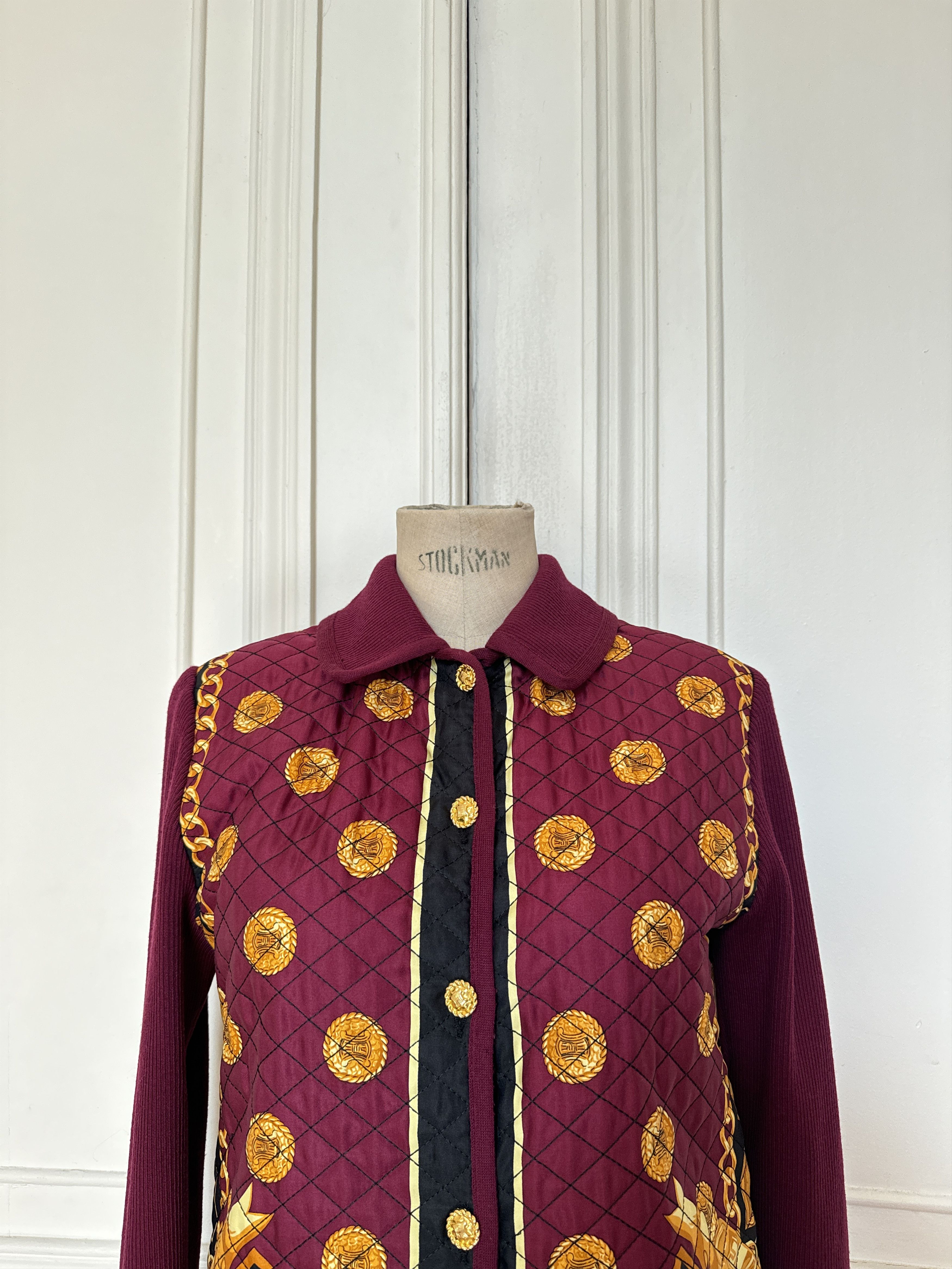Celine Vintage Burgundy Wool-Silk Baroque Print Jacket Size M / US 6-8 / IT 42-44 - 2 Thumbnail