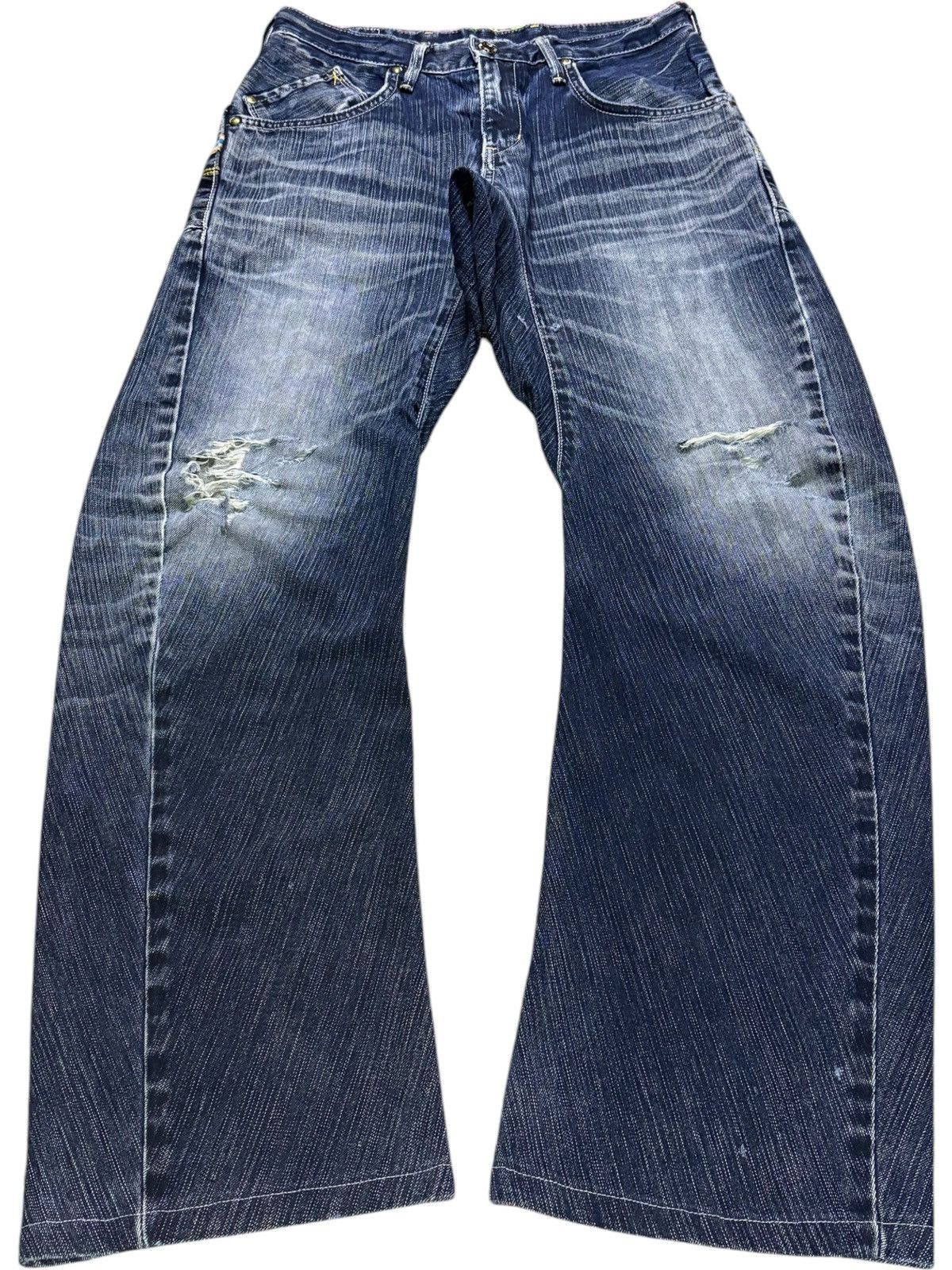 Edwin × Japanese Brand Exclusive Vintage Edwin Buckle Back Ripped Baggy Jeans Size US 29 - 1 Thumbnail