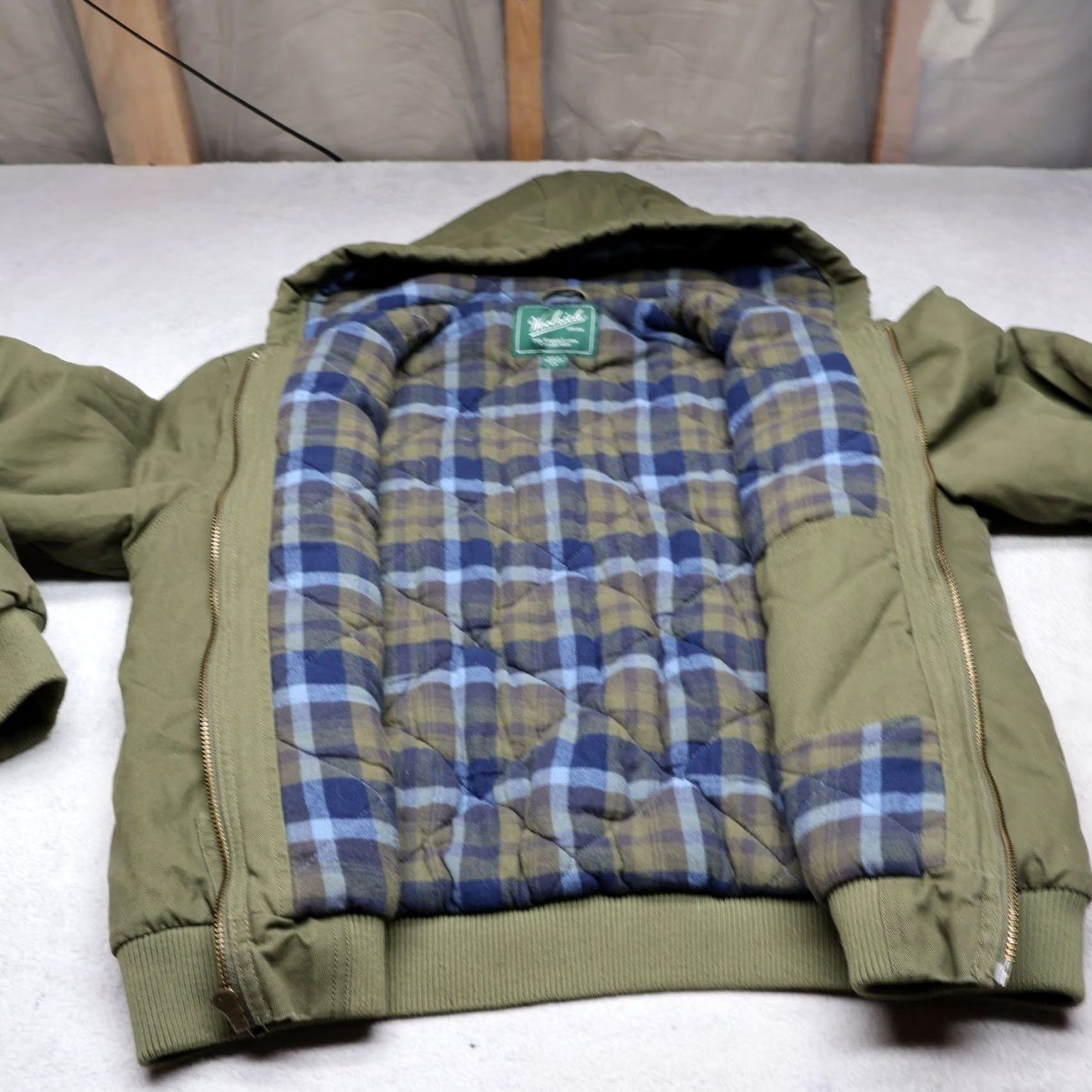 Vintage Woolrich Jacket Mens L Green Canvas Hooded Quilt Lined Rugged Full Zip Work Bomber Coat Size US L / EU 52-54 / 3 - 5 Thumbnail