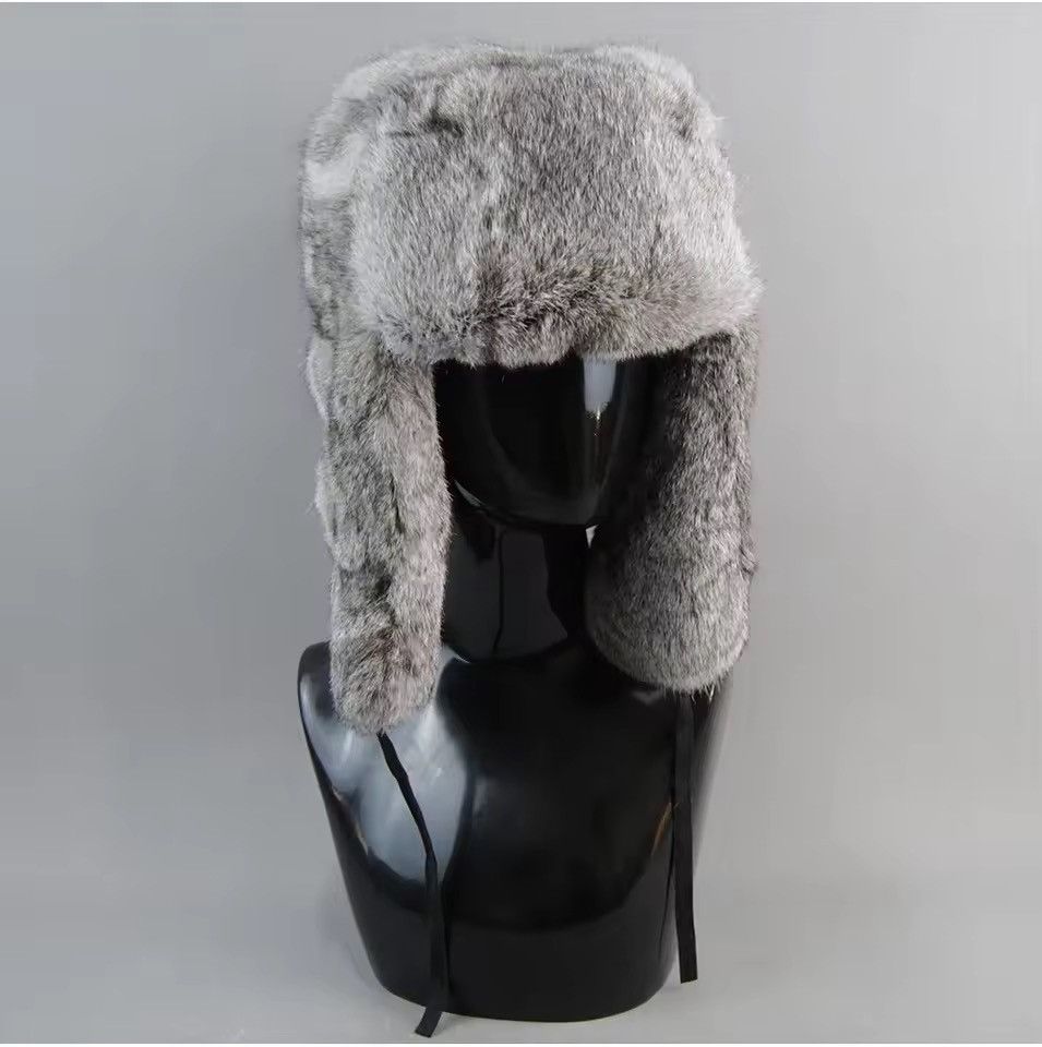 Japanese Brand Size L Warm Natural Rabbit Fur Bomber Hat With Earflaps Size ONE SIZE - 1 Thumbnail