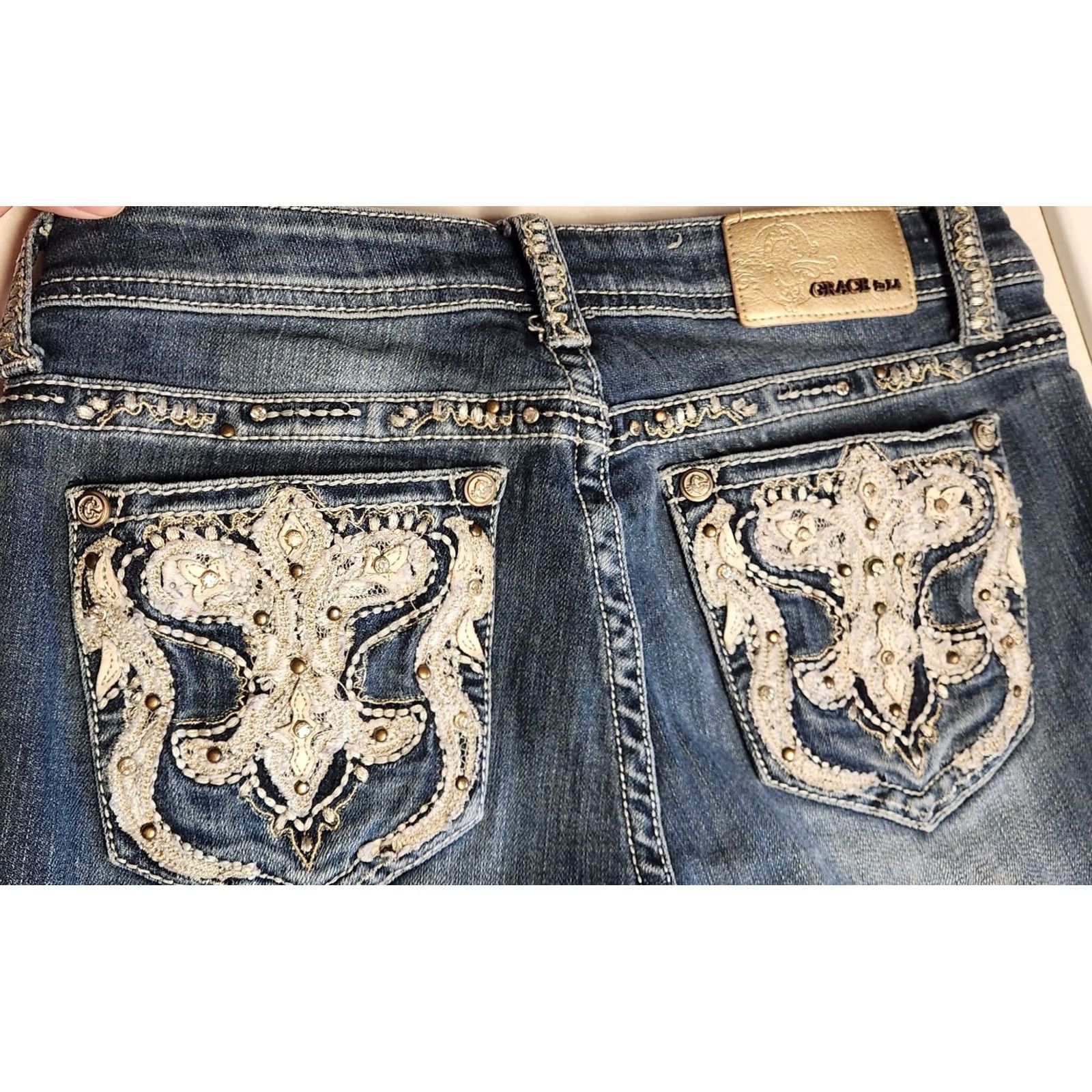 Grace in LA GRACE IN LA Skinny Jeans Women's Size 28 Denim Pants 5-Pocket Embellished Pockets Blue Mid Rise 33in Inseam Stretch Vintage No Women Jeans Size 28" / US 6 / IT 42 - 5 Thumbnail
