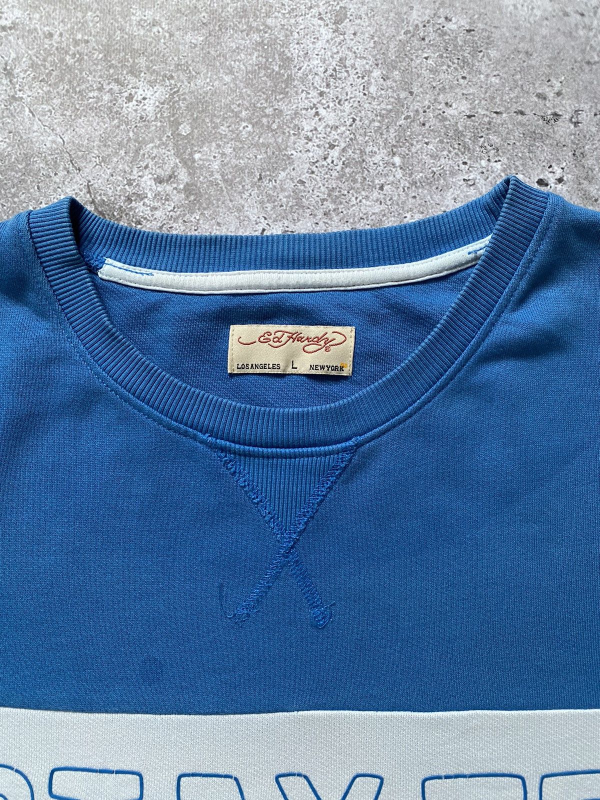 Ed Hardy × Japanese Brand × Vintage Ed Hardy Blue Colour-Block Sweatshirt Size US L / EU 52-54 / 3 - 3 Thumbnail