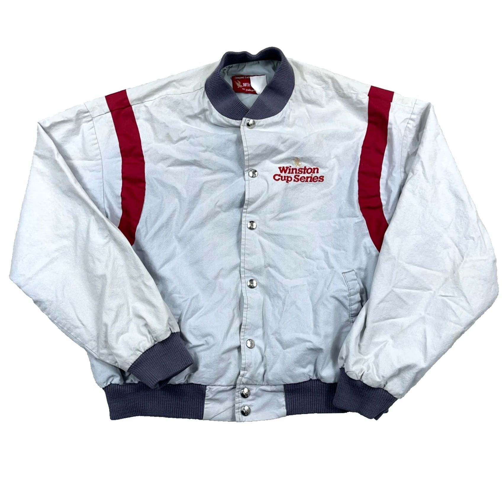 Vintage Vintage Swingster Winston Cup Jacket Men L Gray Bomber 80s 90s Nascar Racing Worn Jacket Size US L / EU 52-54 / 3 - 2 Thumbnail