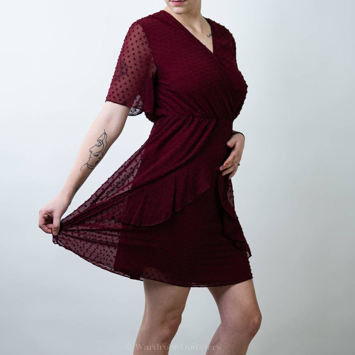 Shein SHEIN Maroon Burgundy Red Swiss Dot A-Line Dress - M Size M / US 6-8 / IT 42-44 - 2 Thumbnail