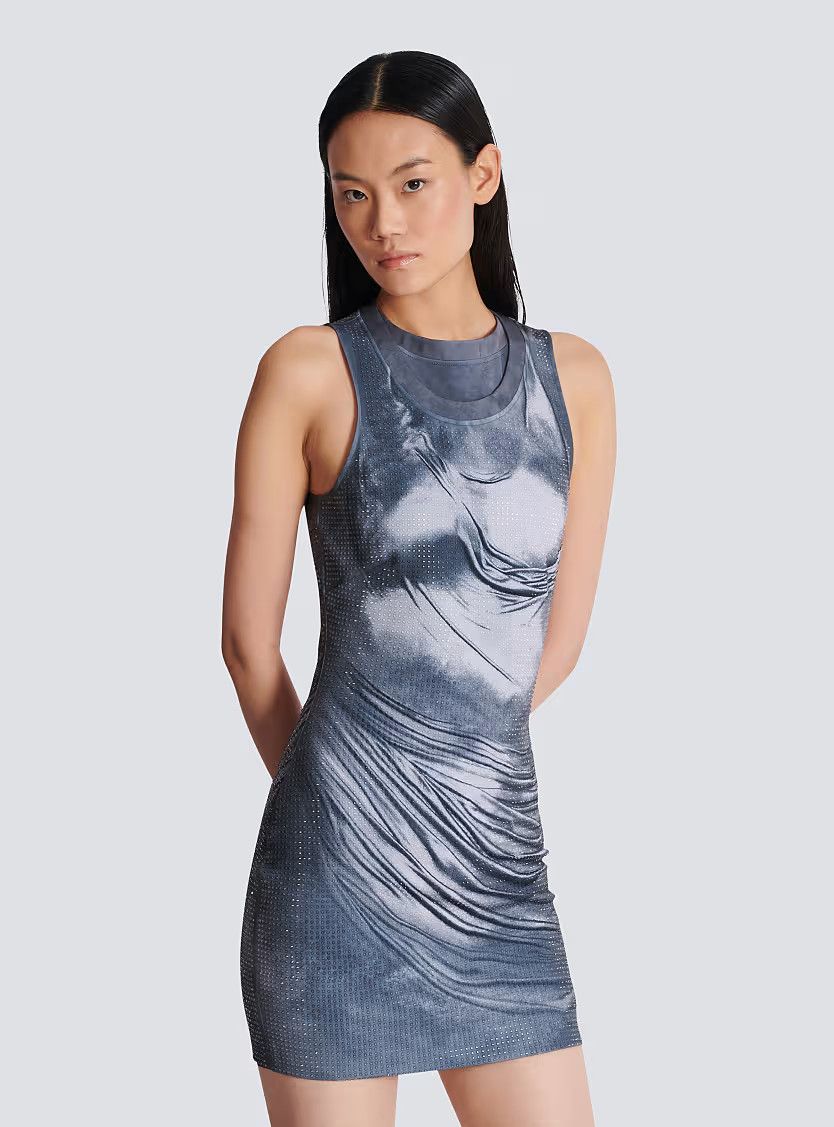 Balmain o1s1wg111225 Draped Trompe Strass Dress in Grey Size L / US 10 / IT 46 - 5 Thumbnail