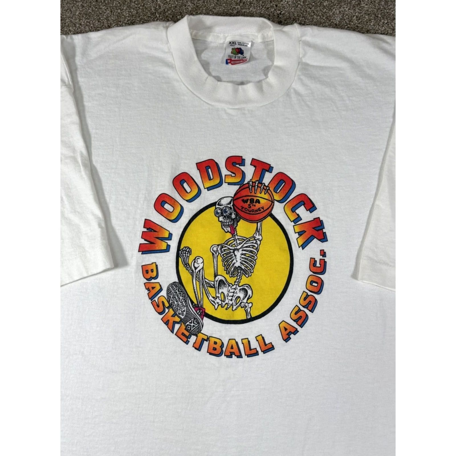 Fruit Of The Loom VINTAGE 1994 Woodstock Basketball Association WBA 5th Tourney T-Shirt XL White Cotton Men Rock 90s Band Hippie Size US XL / EU 56 / 4 - 2 Thumbnail