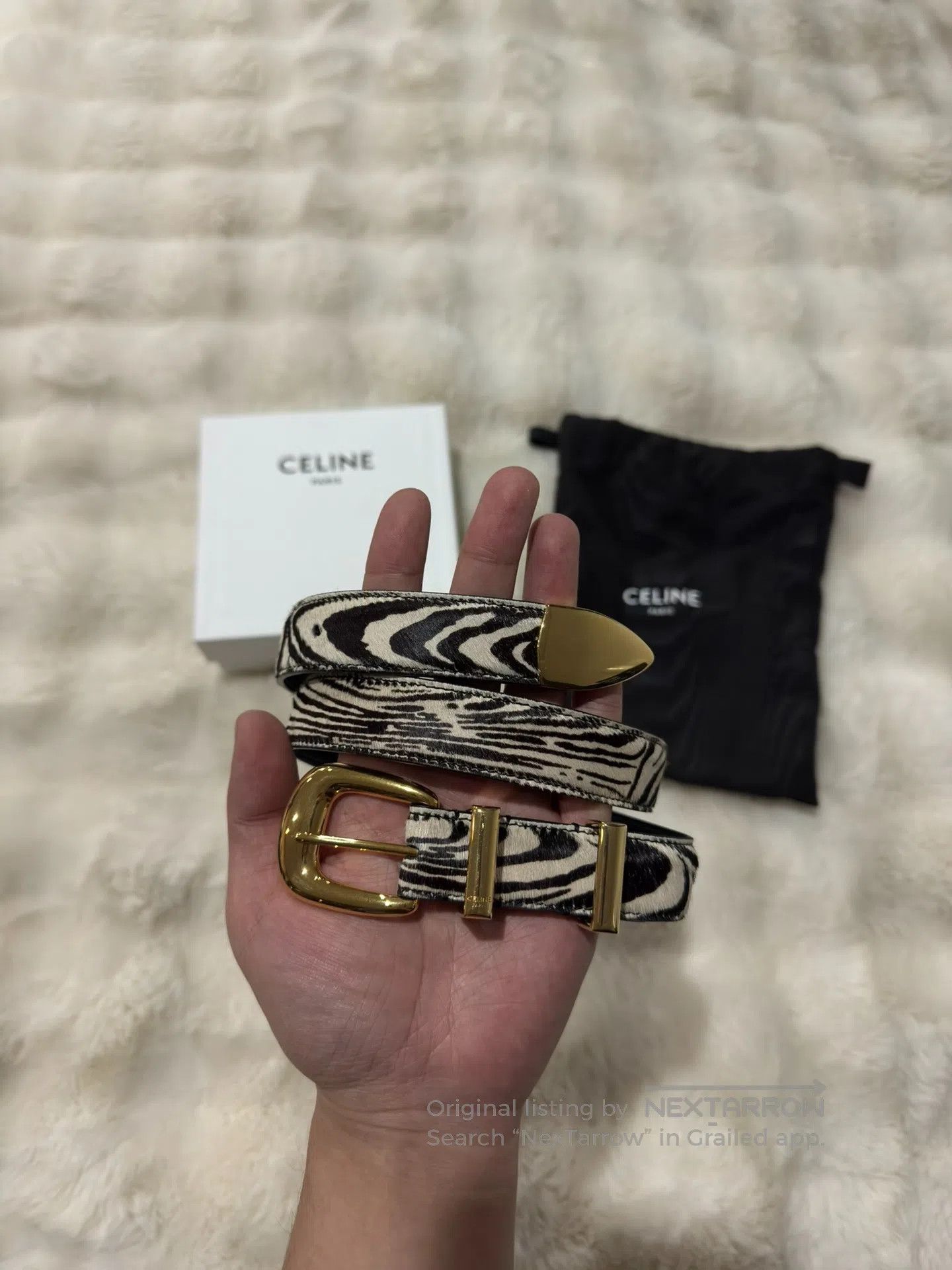 Celine CELINE size 80 Zebra Print Gold Buckle Belt| Size ONE SIZE - 1 Thumbnail