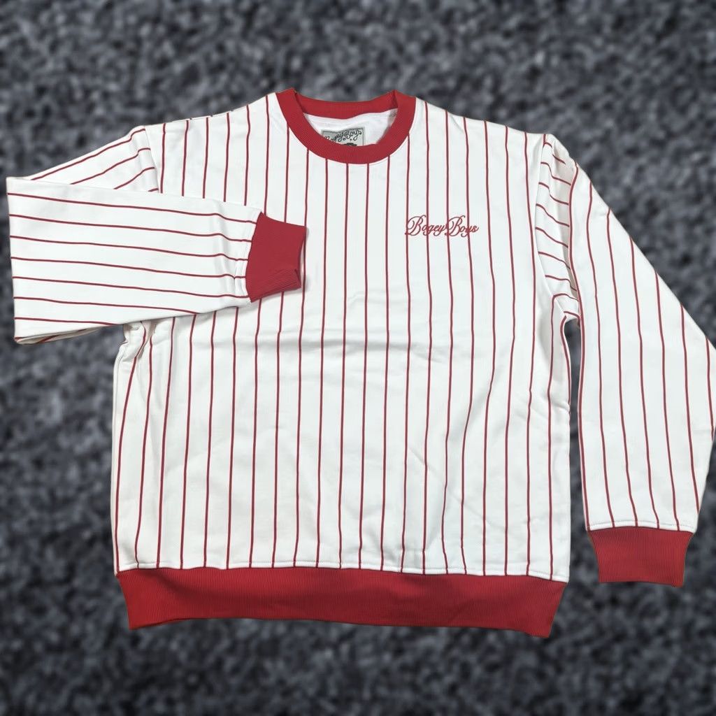 Vintage VINTAGE NWOT Bogey Boys Macklemore Crewneck Sweater Mens Large Red White Pinstripe Size US L / EU 52-54 / 3 - 1 Thumbnail