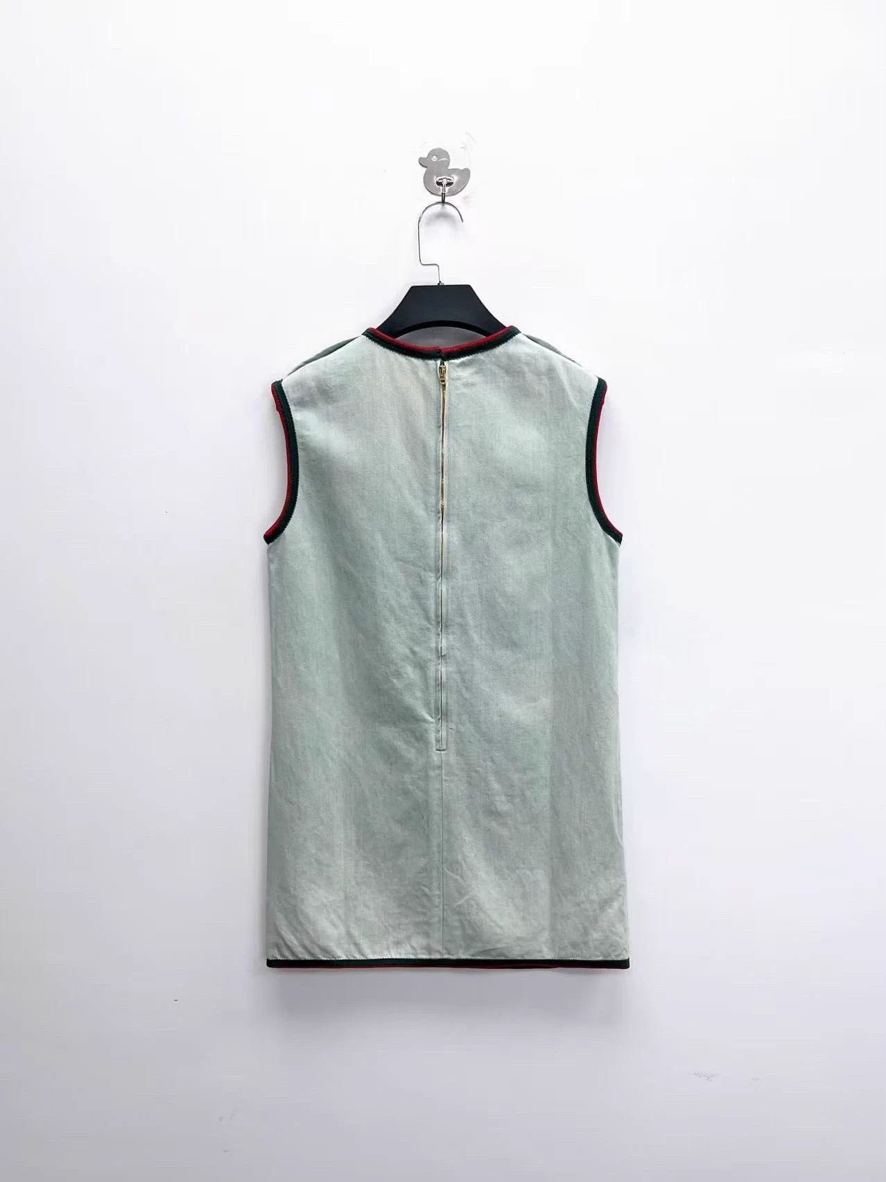 Gucci Gucci Light Denim Red/Green Web GG Buckle Vest Dress 42 Size M / US 6-8 / IT 42-44 - 2 Thumbnail