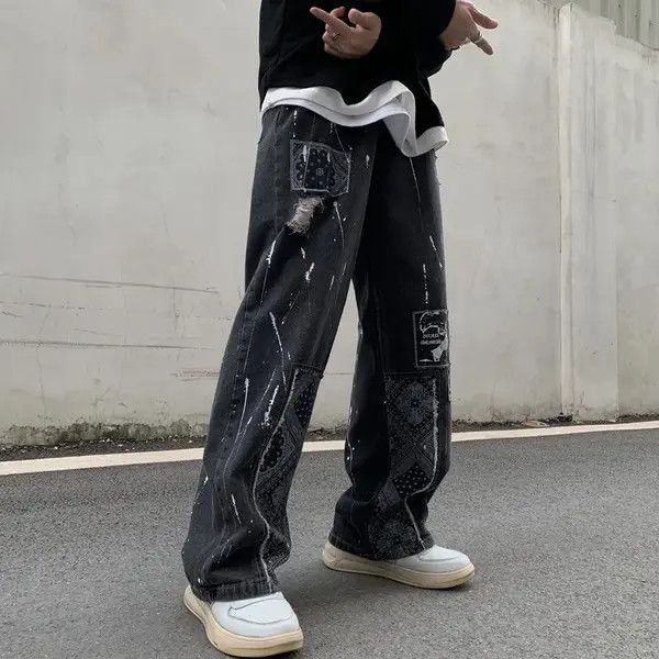 VIBE Bandana Patchwork Straight Leg Baggy Jeans Size US 30 / EU 46 - 5 Thumbnail