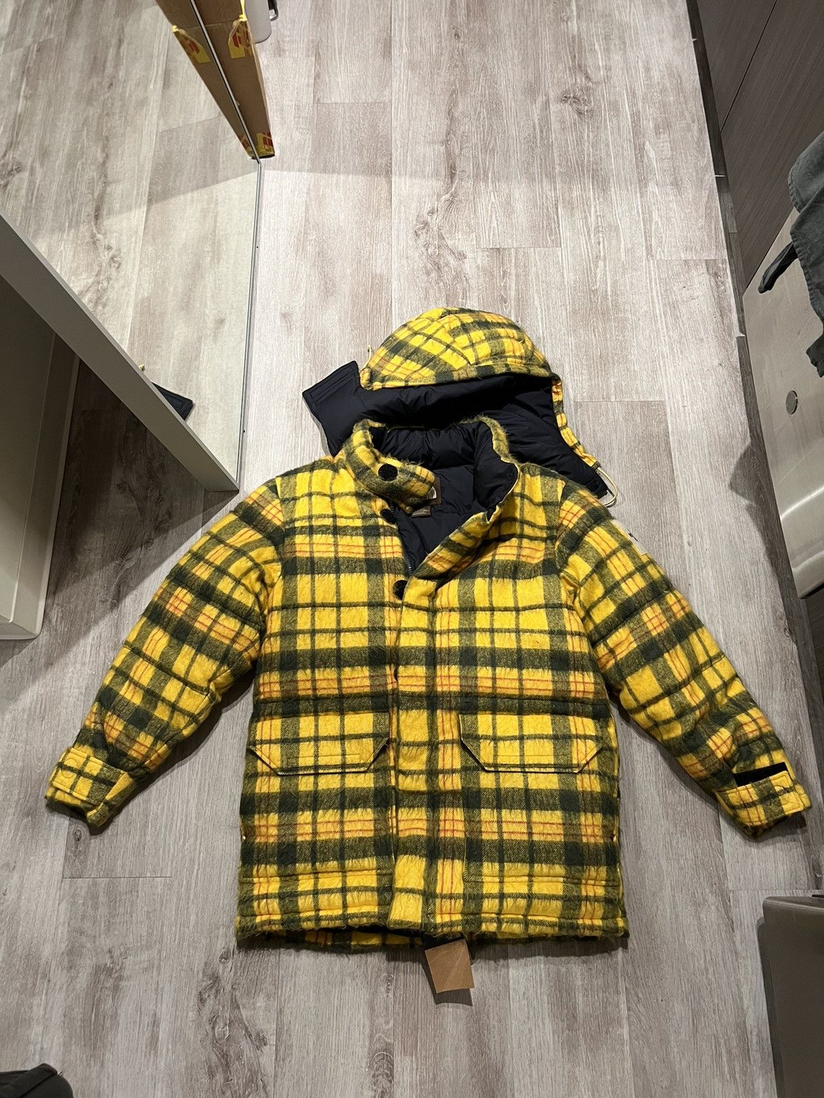image of The North Face Brown Label Plaid Yellow Retro Vintage Mohair, Men's (Size Medium)