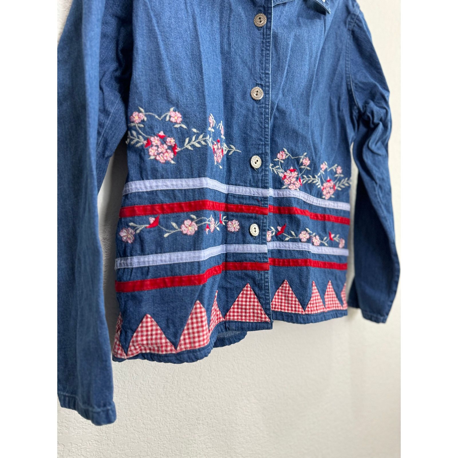 Other Women's Blue Denim Button-Up Shirt Jacket Embroidered Large Size L / US 10 / IT 46 - 8 Thumbnail