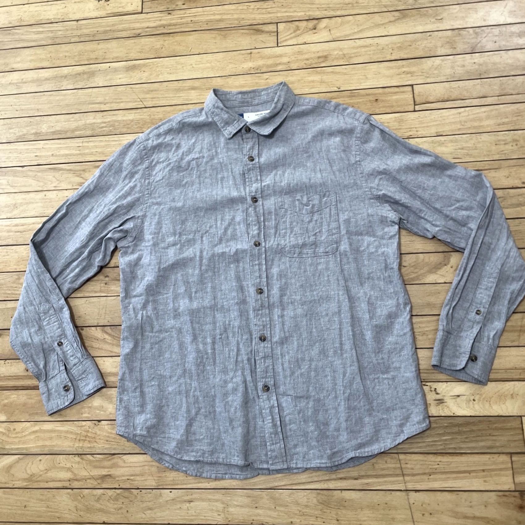 Old Navy VINTAGE OLD NAVY Button Shirt Men L Linen Everyday Shirt Light Gray Nautical Preppy 44" Mens Regular Long Sleeve Collared Shirt Size US L / EU 52-54 / 3 - 2 Thumbnail