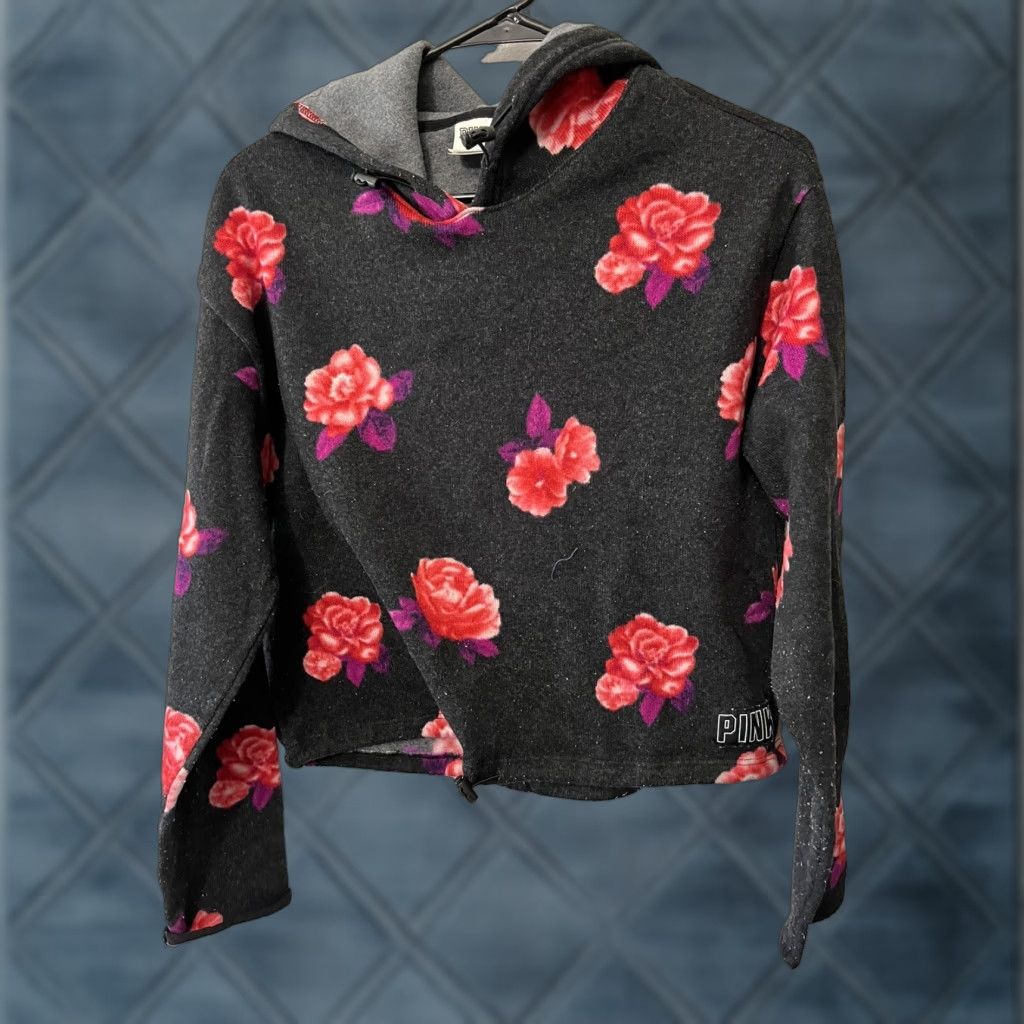 Victoria's Secret VINTAGE Victoria's Secret PINK Hoodie Pullover Women Medium Pink Floral Roses Fleece Activewear Size M / US 6-8 / IT 42-44 - 1 Thumbnail