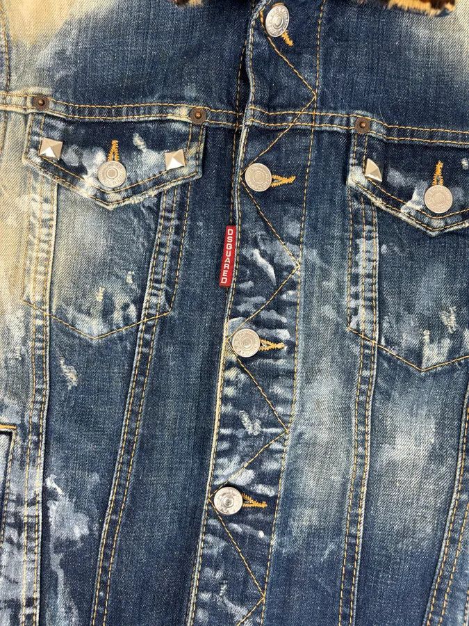 Dsquared2 SS2013 Dsquared2 Blue Distressed Leopard Collar Denim Vest Size US M / EU 48-50 / 2 - 10 Thumbnail