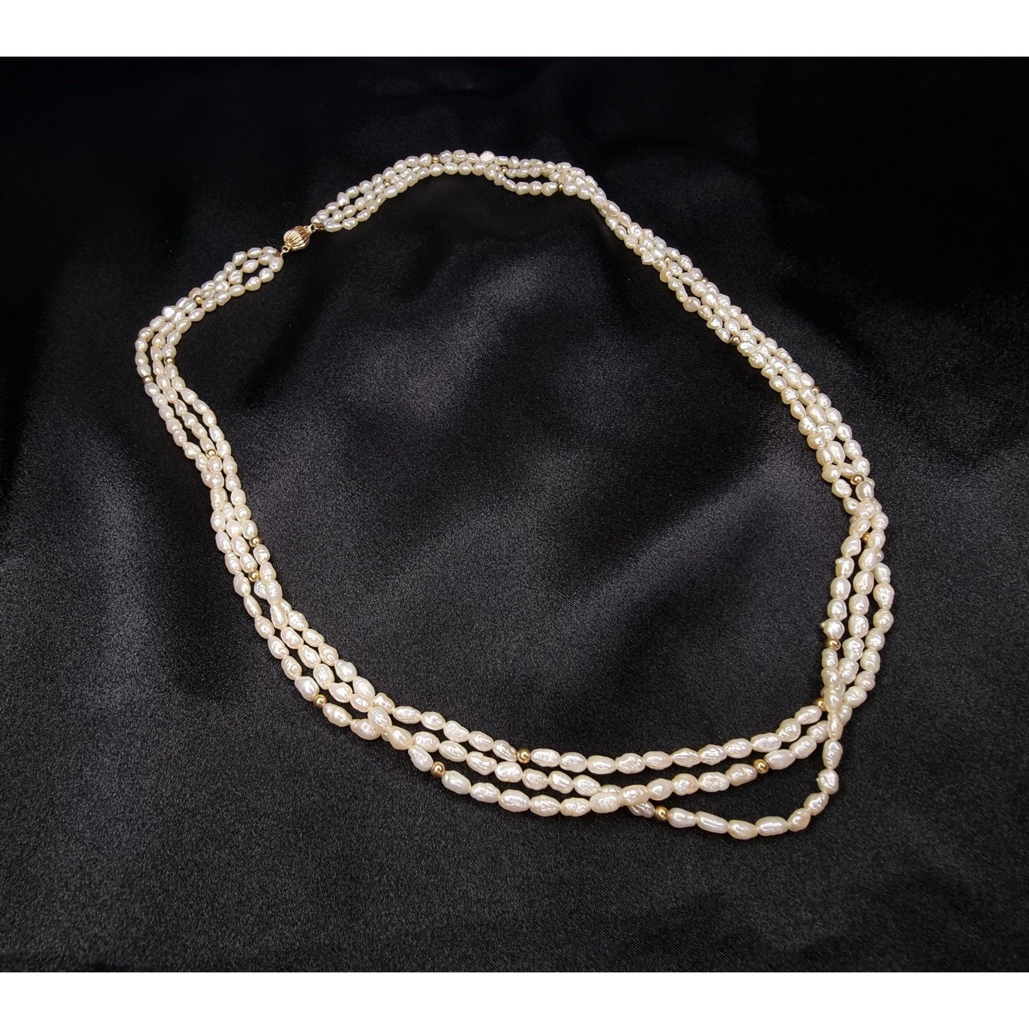 Vintage 14K Gold Freshwater Pearl Triple Strand Necklace