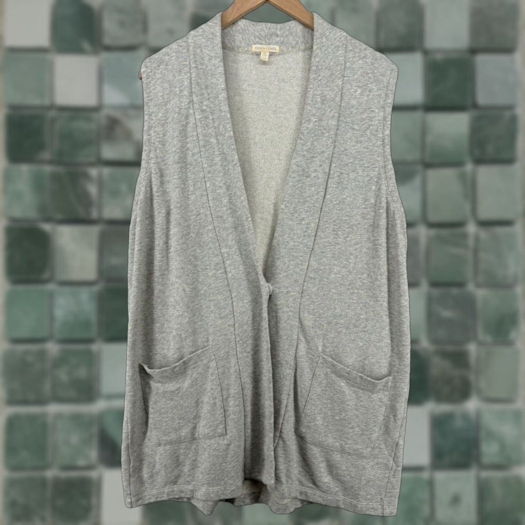 EILEEN FISHER Organic Cotton Womens Large L Cardigan Vest Gray