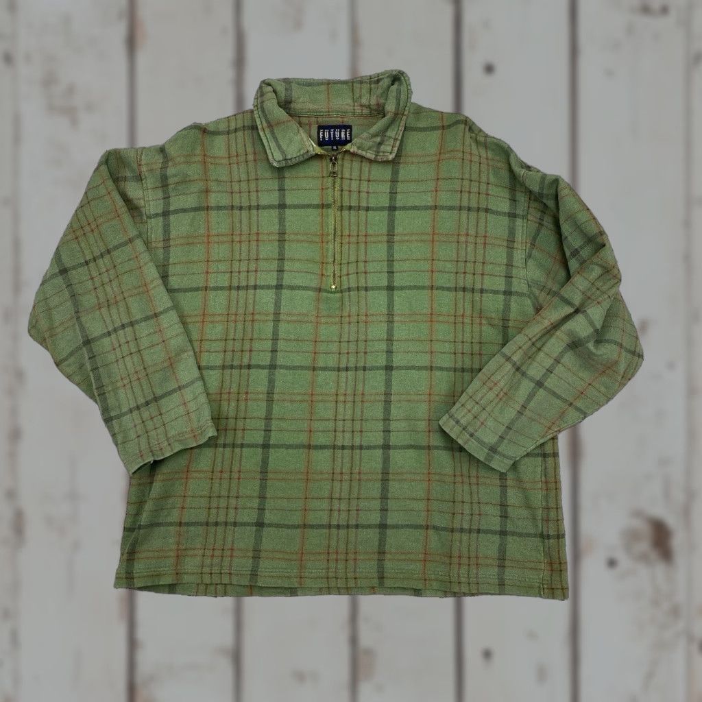 Vintage VINTAGE Future X Sweatshirt Plaid 1/4-Zip Boxy Green XL Adults Mens 90s Retro Sports Athleisure Cotton Polyester Fleece Logo Size US XL / EU 56 / 4 - 1 Thumbnail