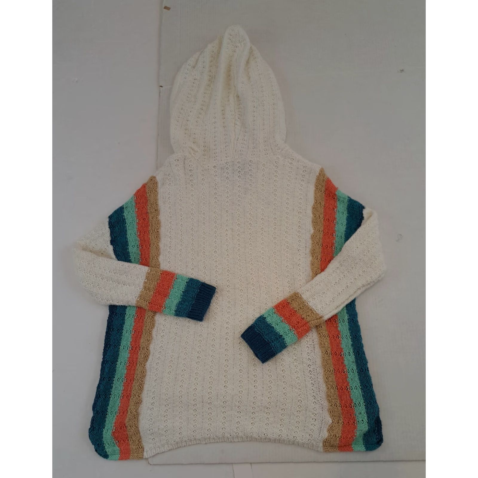 Vintage VINTAGE Natural Reflections Hooded Beach Stripe Crochet Knit Sweater White L Womens Size L / US 10 / IT 46 - 6 Thumbnail