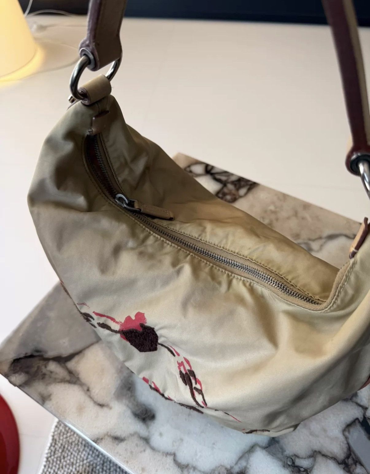 Prada Prada Vintage Milk Tea Nylon Hobo Underarm Bag J36 Size ONE SIZE - 6 Thumbnail