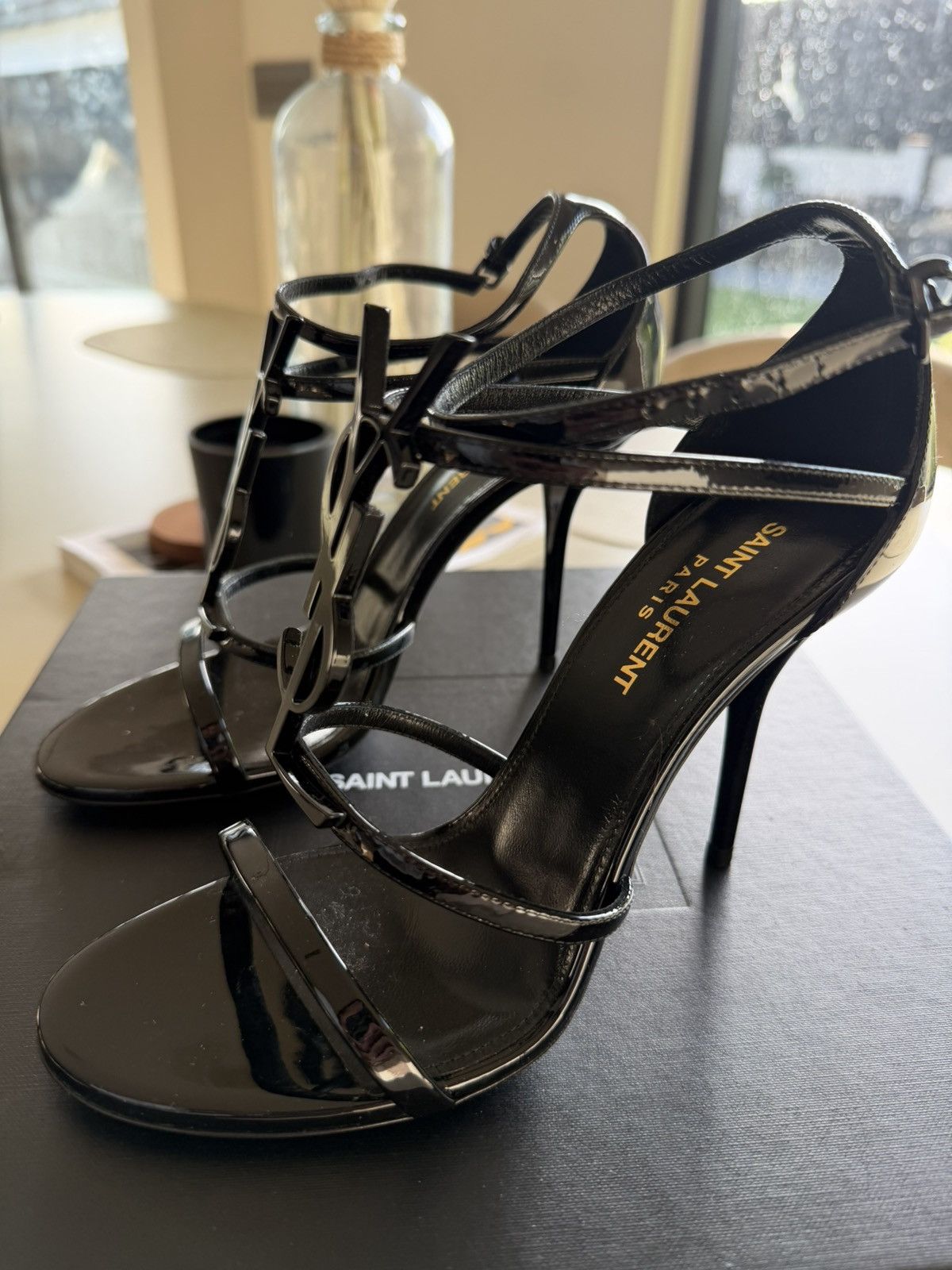 Yves Saint Laurent Saint Laurent 100mm Opyum YSL Patent Leather Sandals Size US 7.5 / IT 37.5 - 5 Thumbnail