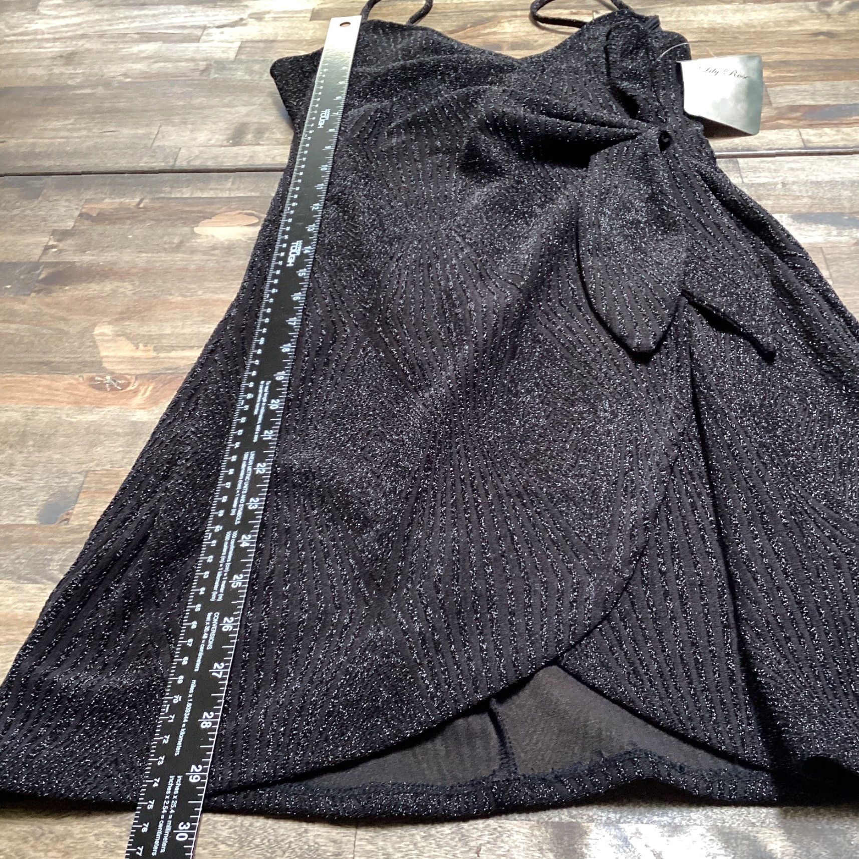 Vintage Lily Rose Dress L Black Shimmer Spaghetti Strap Knotted Side Wrap Mini V-Neck Juniors Party Cocktail Knee Length Womens Size L / US 10 / IT 46 - 5 Thumbnail