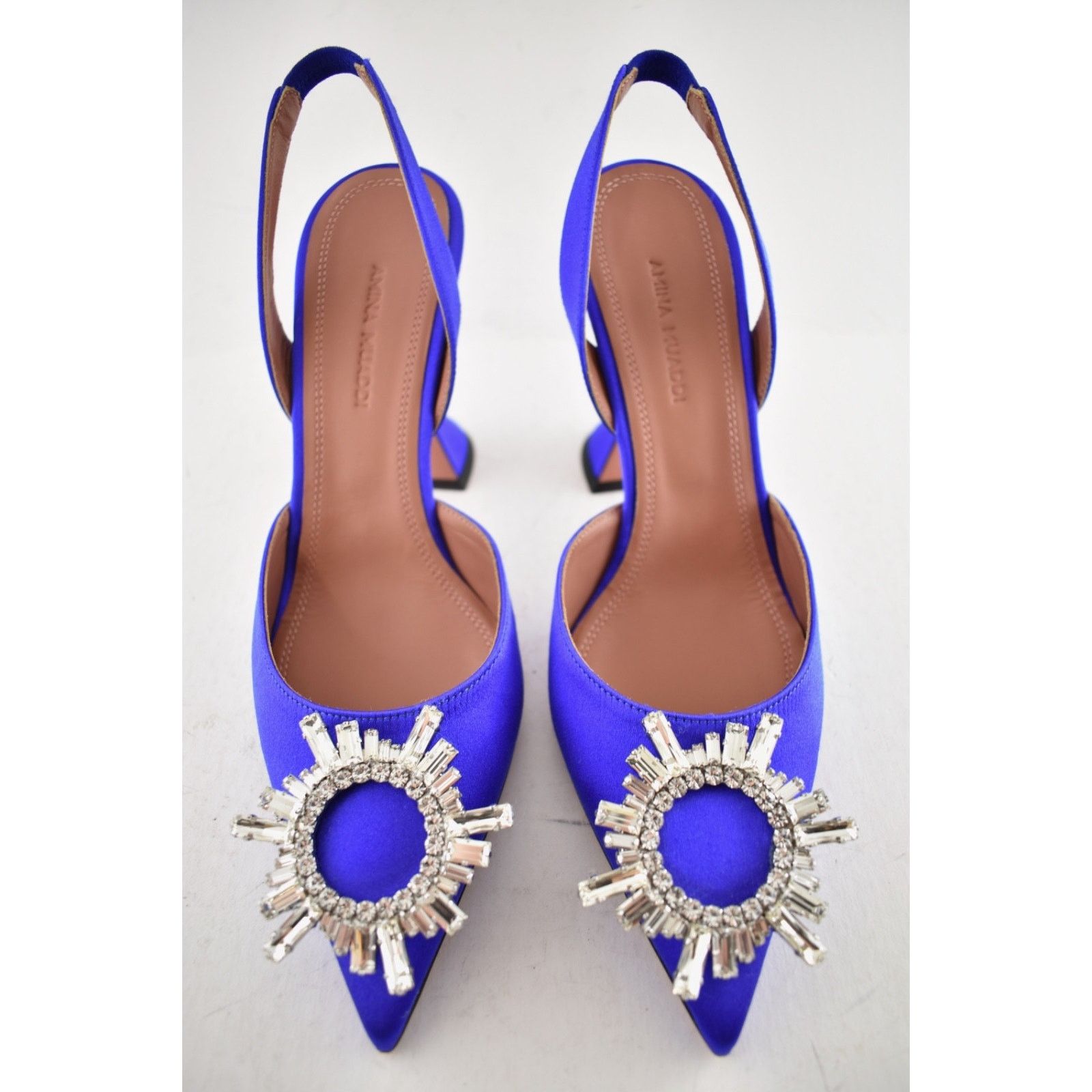 Amina Muaddi Amina Muaddi 95 Begum Sling Blue Satin Crystal Slingback Size US 9 / IT 39 - 8 Thumbnail