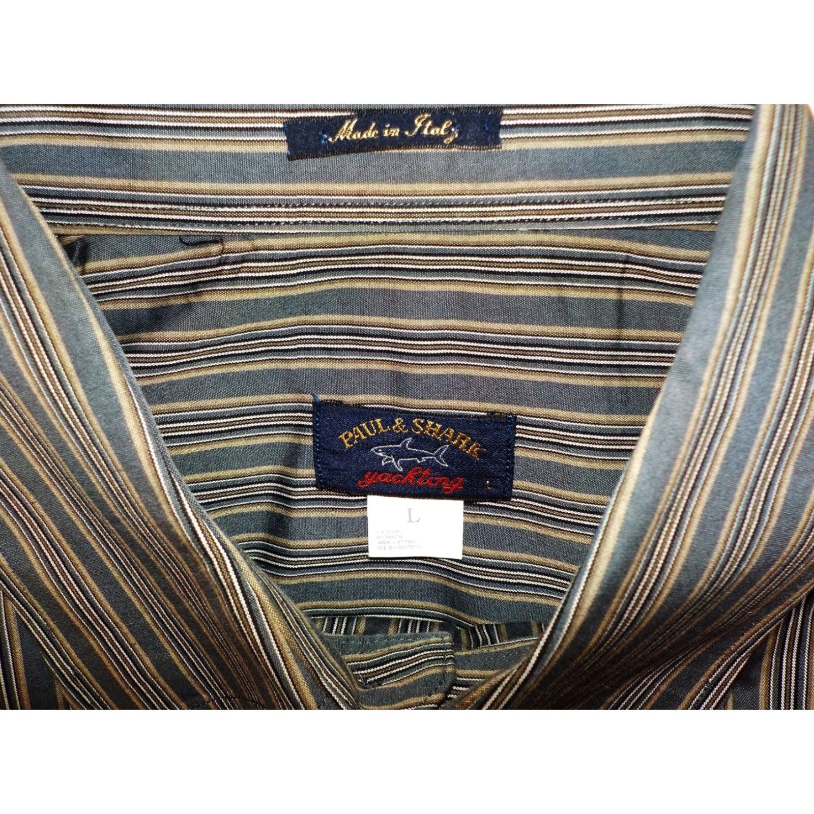 Paul & Shark Paul & Shark yachting Striped Sport Shirt Large Gray Made in Italy Shirt Long Sleeve 100% Cotton Men Mens Size US L / EU 52-54 / 3 - 3 Thumbnail