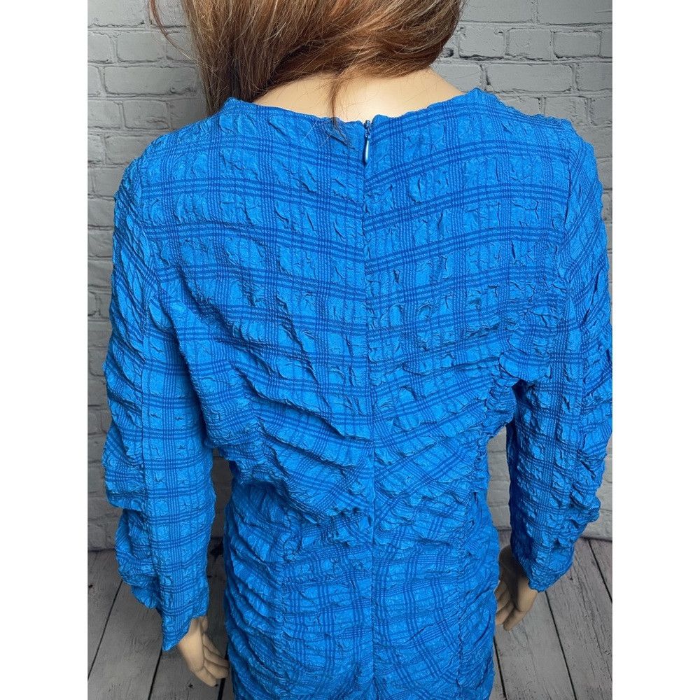 Zara NWT Zara Textured Blue Anne Dress Stretch Fitted Long Sleev Size L / US 10 / IT 46 - 6 Thumbnail
