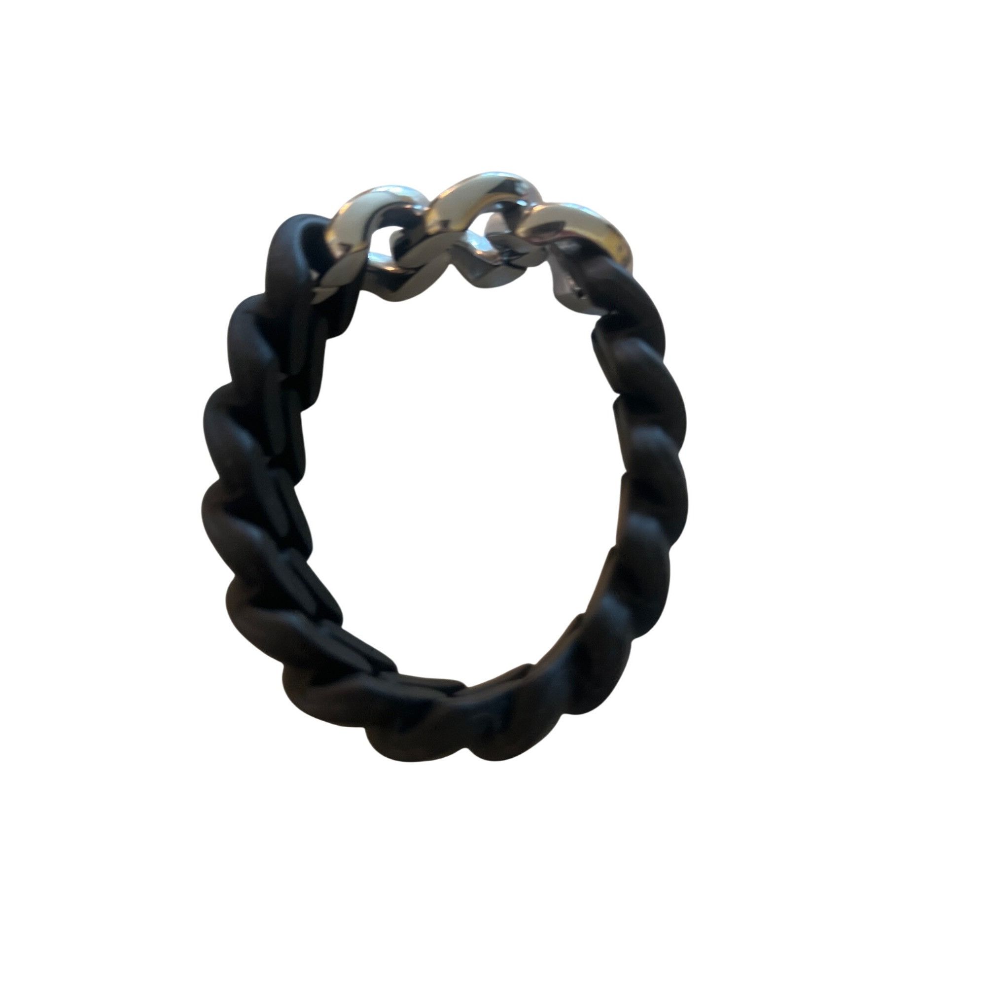 Other Rubbs Black Silicone Silver Tone Bracelet Silicone Chain Lin Size ONE SIZE - 4 Thumbnail