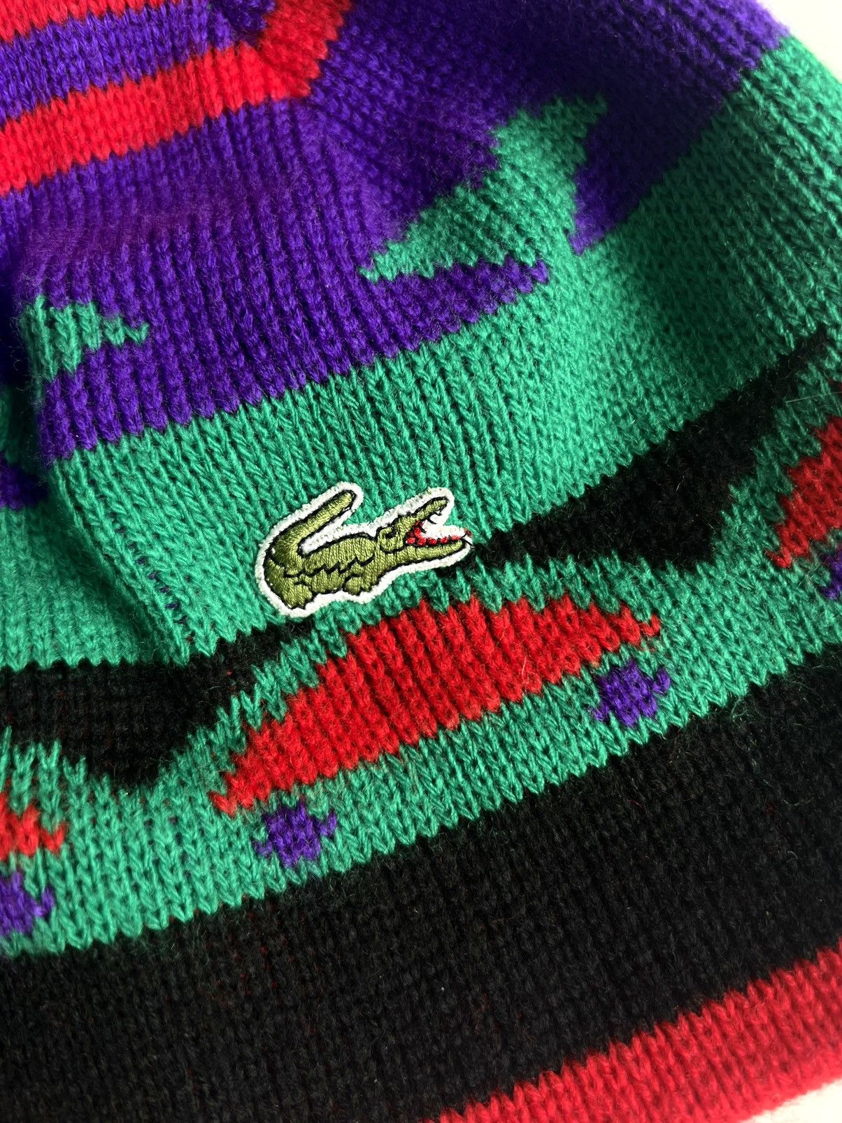 Lacoste × Vintage Vintage 80s Chemise Lacoste Mosaic Knitted Acrylic Hat Size ONE SIZE - 2 Thumbnail