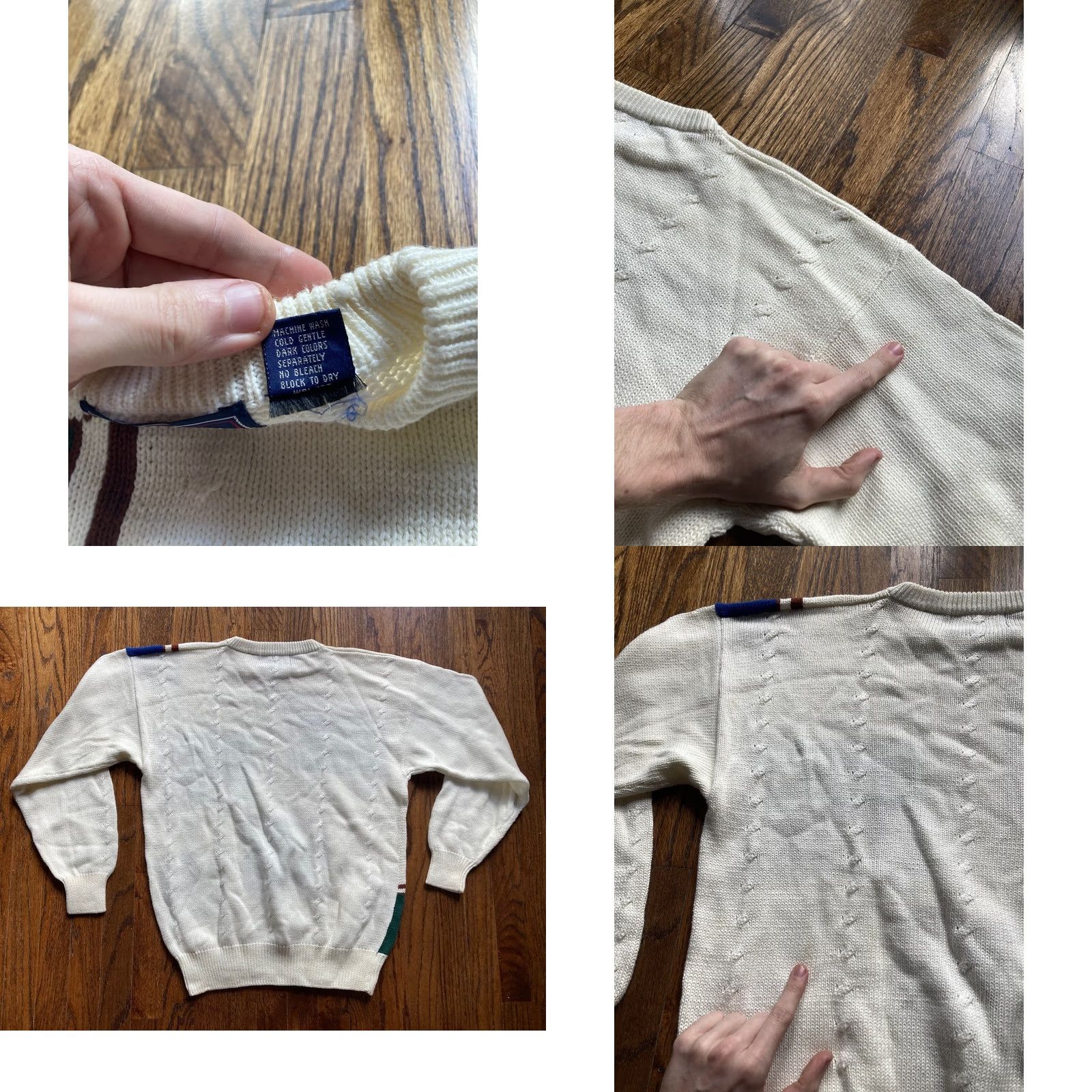 Vintage VINTAGE Hathaway Sweater Mens M cream ivory 90s Golf Size Hand Intarsia Knit Cotton Size US M / EU 48-50 / 2 - 8 Thumbnail