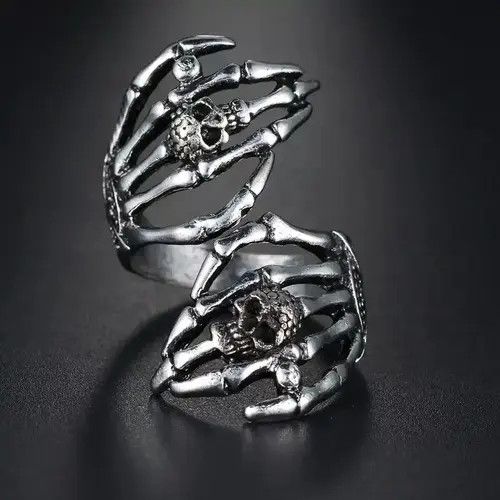 Jewelry Hands Ring Skeleton Bones Goth Punk Death Jewelry Chrome Size ONE SIZE - 3 Thumbnail