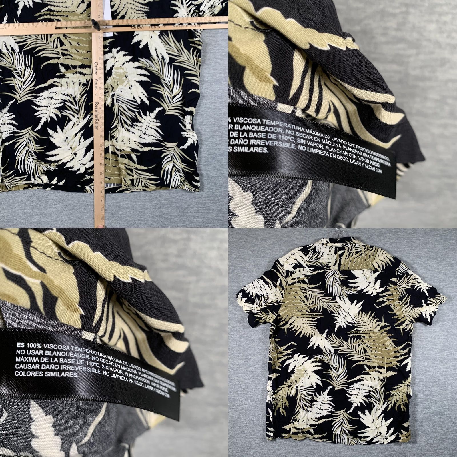 Denime Denim & Flower Shirt Mens XL Black Tropical Leaf Aloha Short Sleeve Button Front Size US XL / EU 56 / 4 - 8 Thumbnail