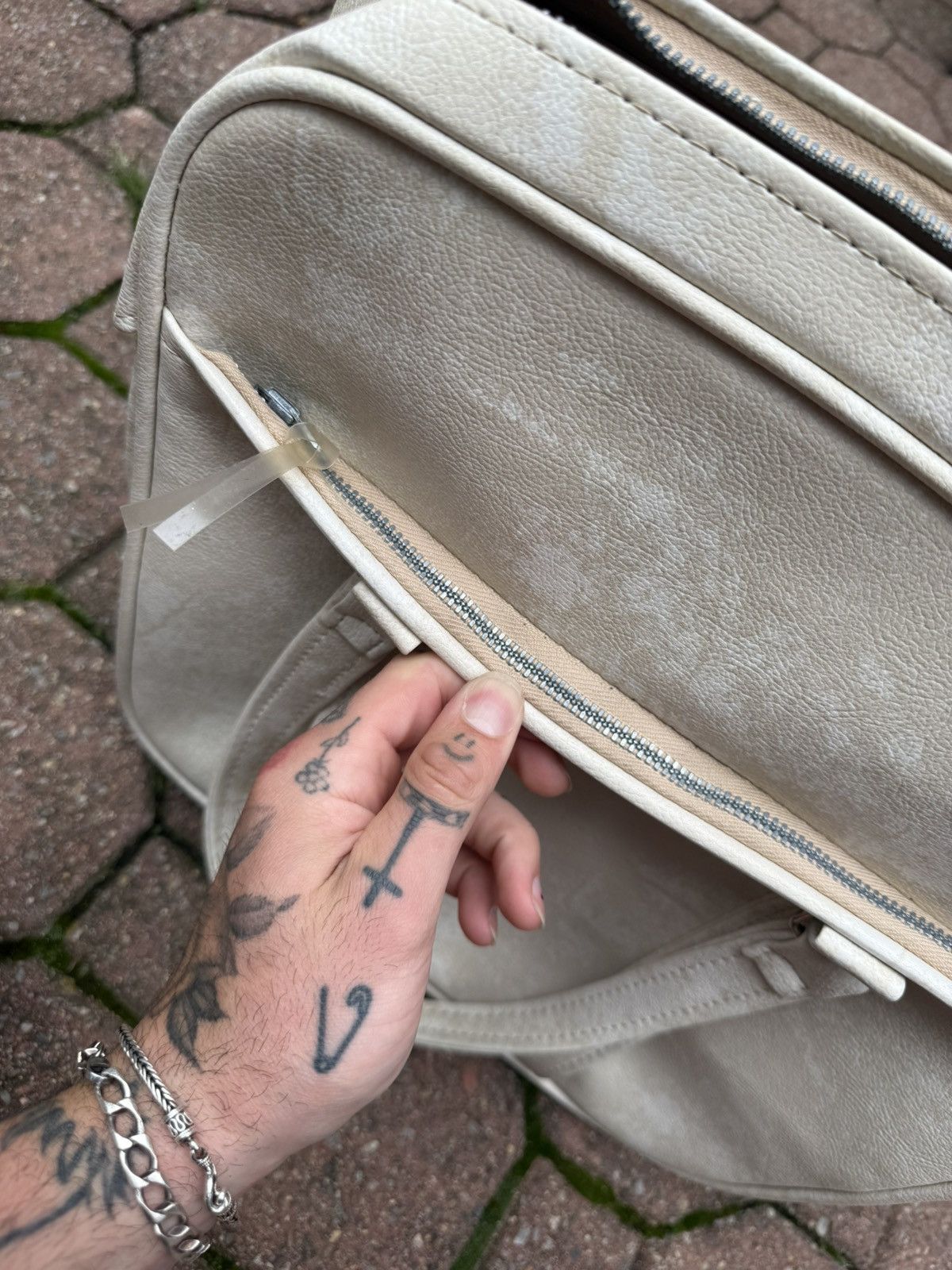 Vintage White Marble Leather Bag 1970s Zipper Detail made in Denver Size ONE SIZE - 13 Thumbnail