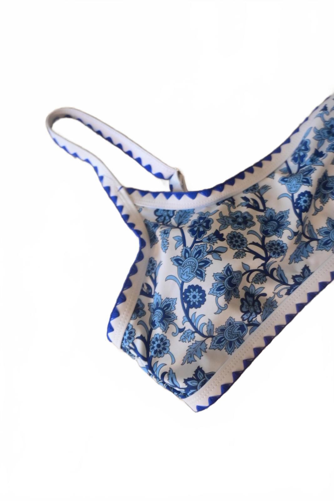 Shein Womens Swim Top Blue Floral One-Shoulder Crop Medium Size ONE SIZE - 2 Thumbnail