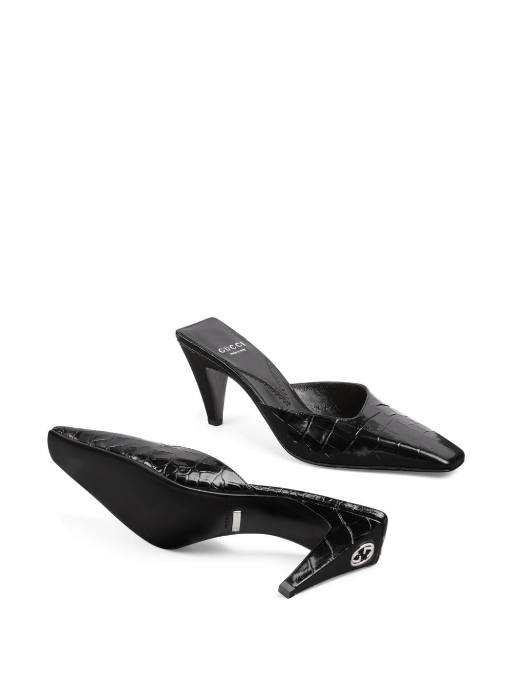 Gucci o1s1wg110125 Crocodile Printed Mules Sandals in Black Size US 11 / IT 41 - 5 Thumbnail