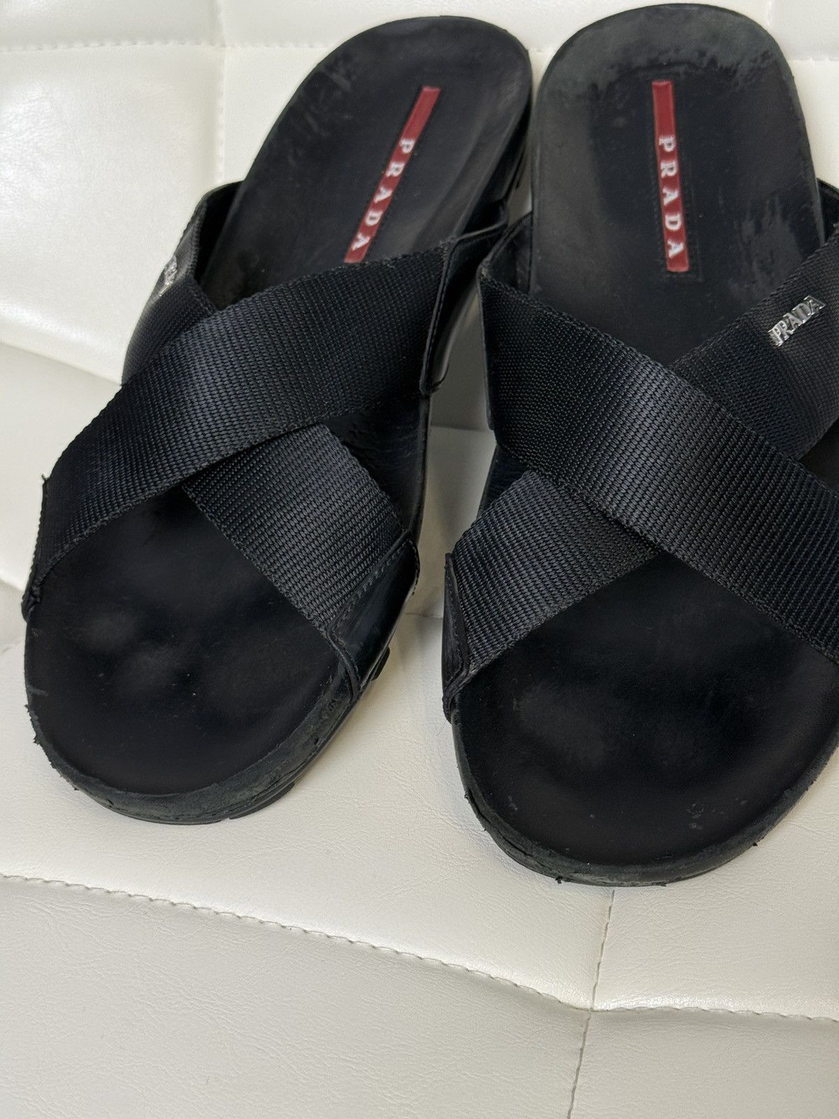 Prada Prada Sport Black Cross Strap Slide Men’s Sandals Metal Logo Size US 11.5 / EU 44-45 - 17 Thumbnail
