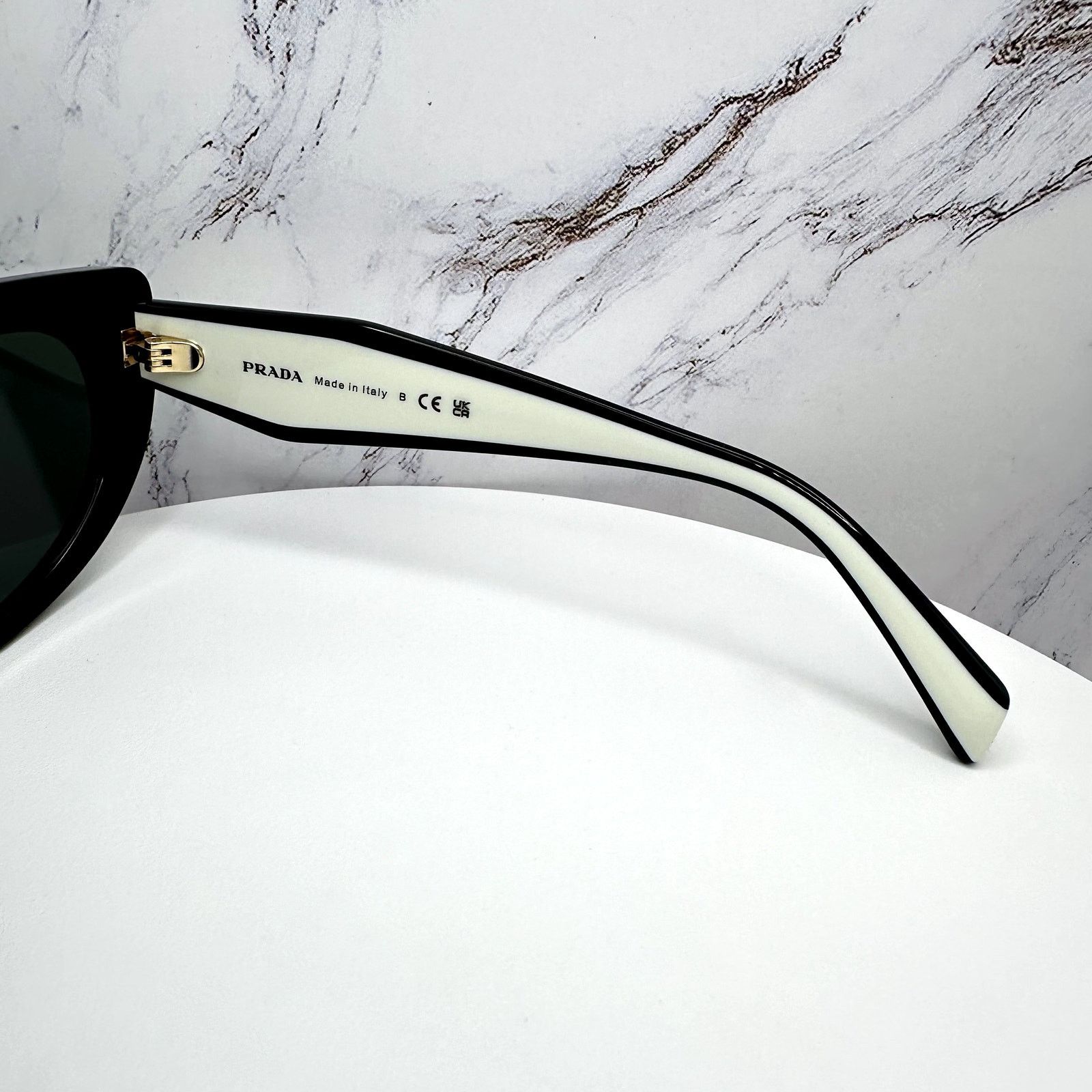 Prada New PRADA Sunglasses Black White Gold Symbole Oval Cat Eye Size ONE SIZE - 10 Thumbnail