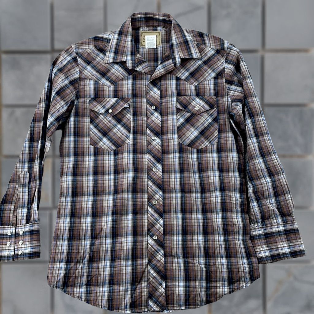 Wrangler Wrangler Western Shirt Mens M Brown Blue Plaid Long Sleeve Button-Up Collared Snap Pocket Size US M / EU 48-50 / 2 - 1 Thumbnail