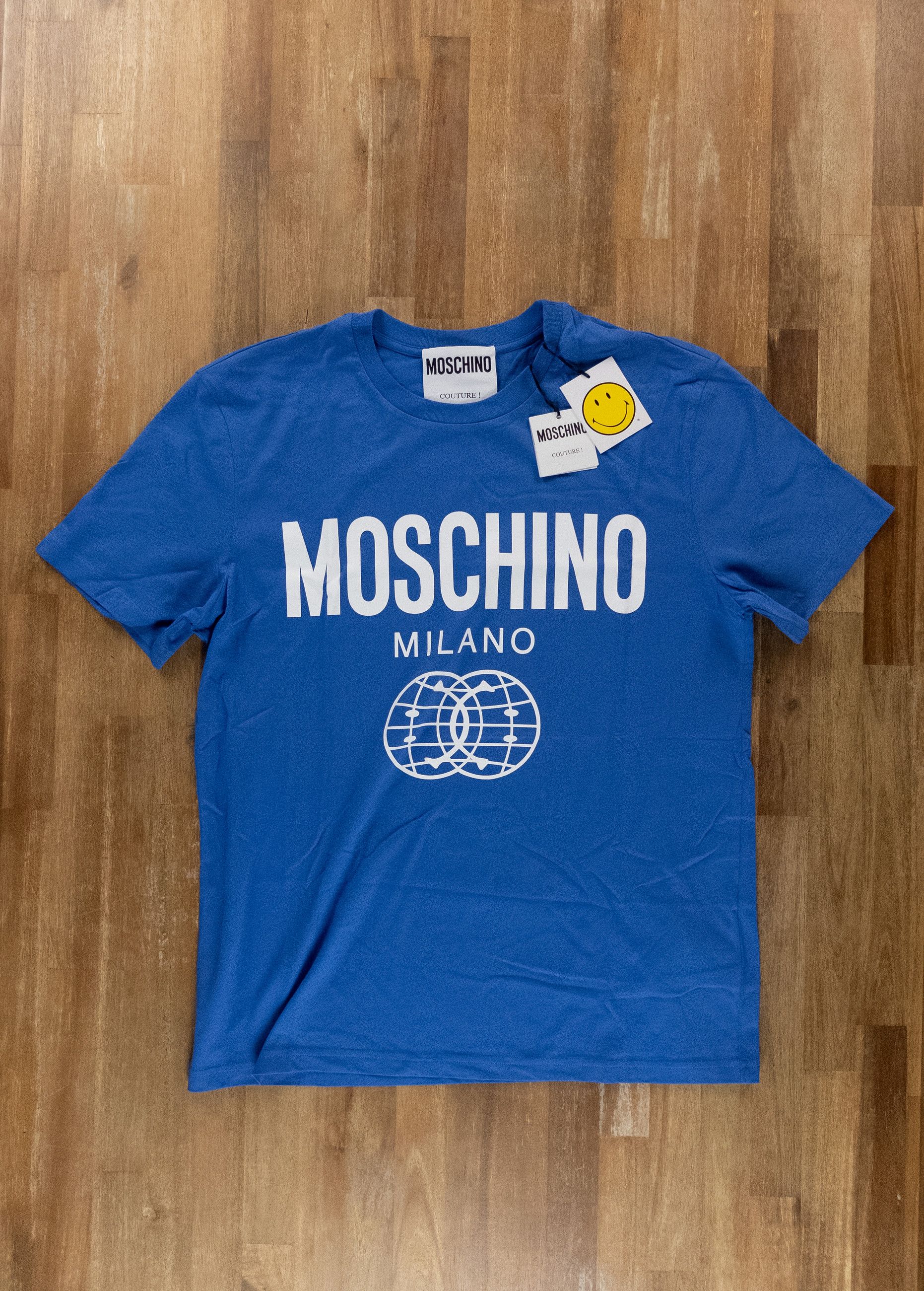 Moschino MOSCHINO Couture blue Smiley & logo print t-shirt Large Size US L / EU 52-54 / 3 - 1 Thumbnail