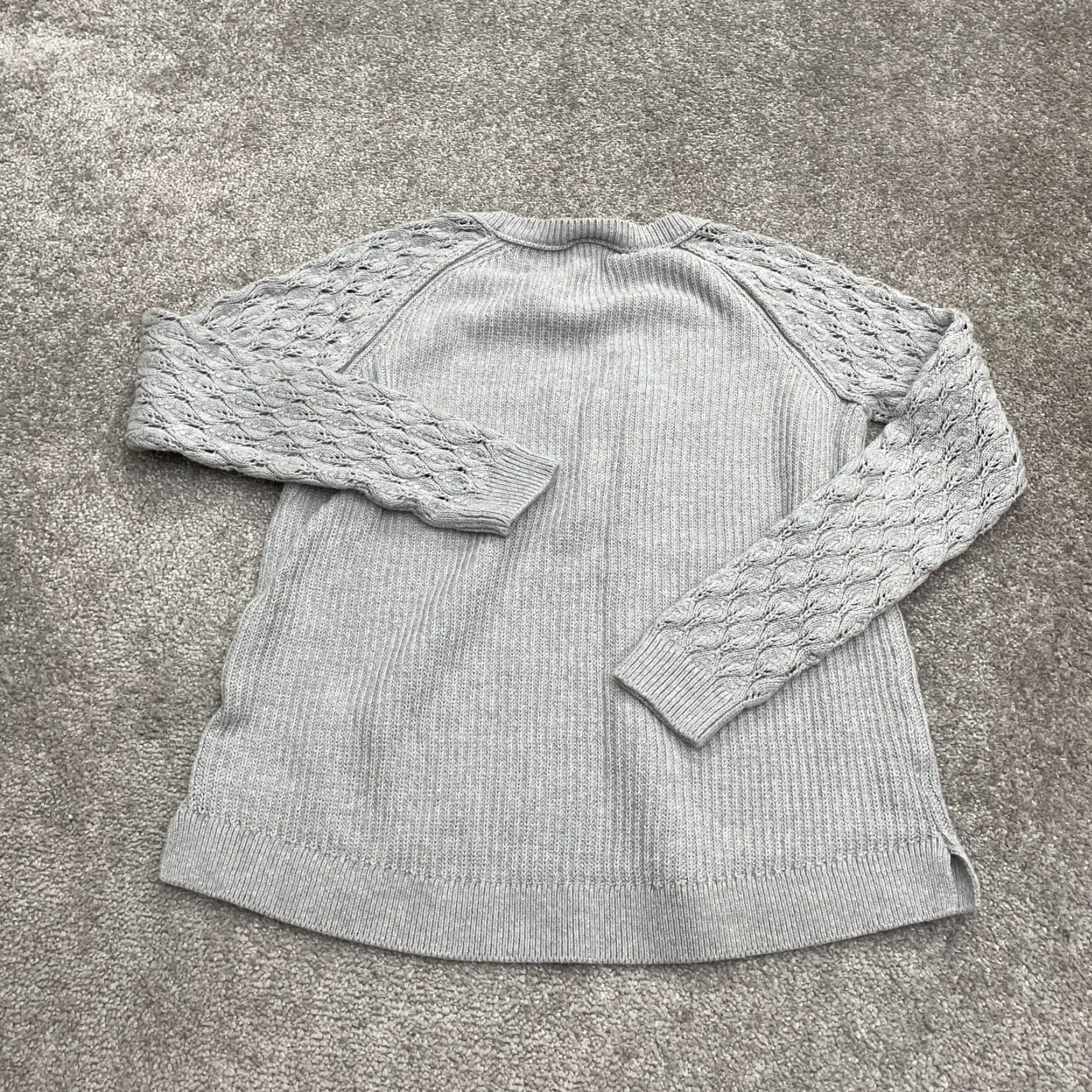 Loft LOFT Pullover Sweater Womens Medium Gray Crochet Knit Casual Crew Neck Raglan Size M / US 6-8 / IT 42-44 - 2 Thumbnail
