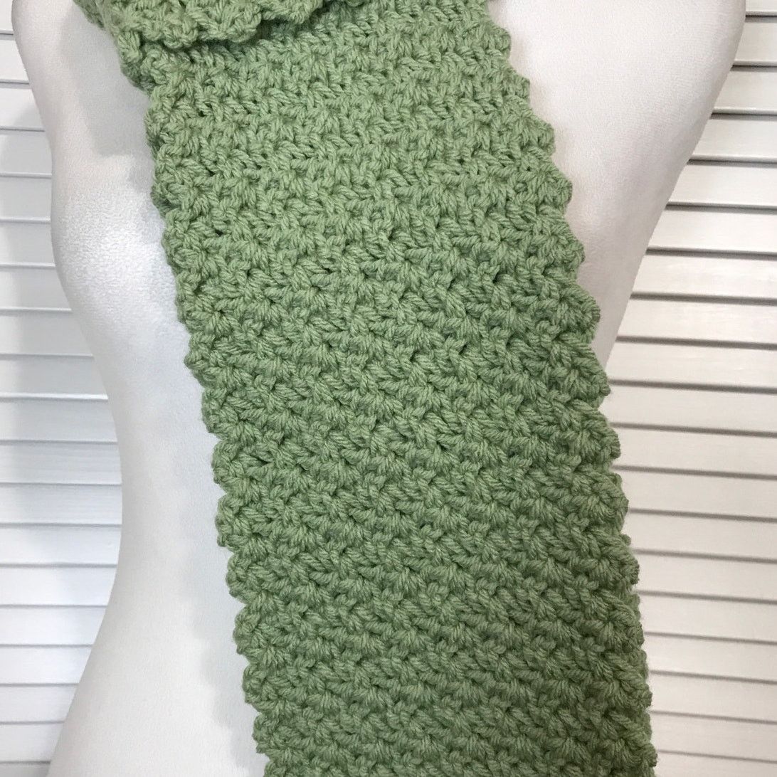 Handmade NWT Handmade Crocheted Sage Green Matching Beanie Scarf 80” Size ONE SIZE - 4 Thumbnail