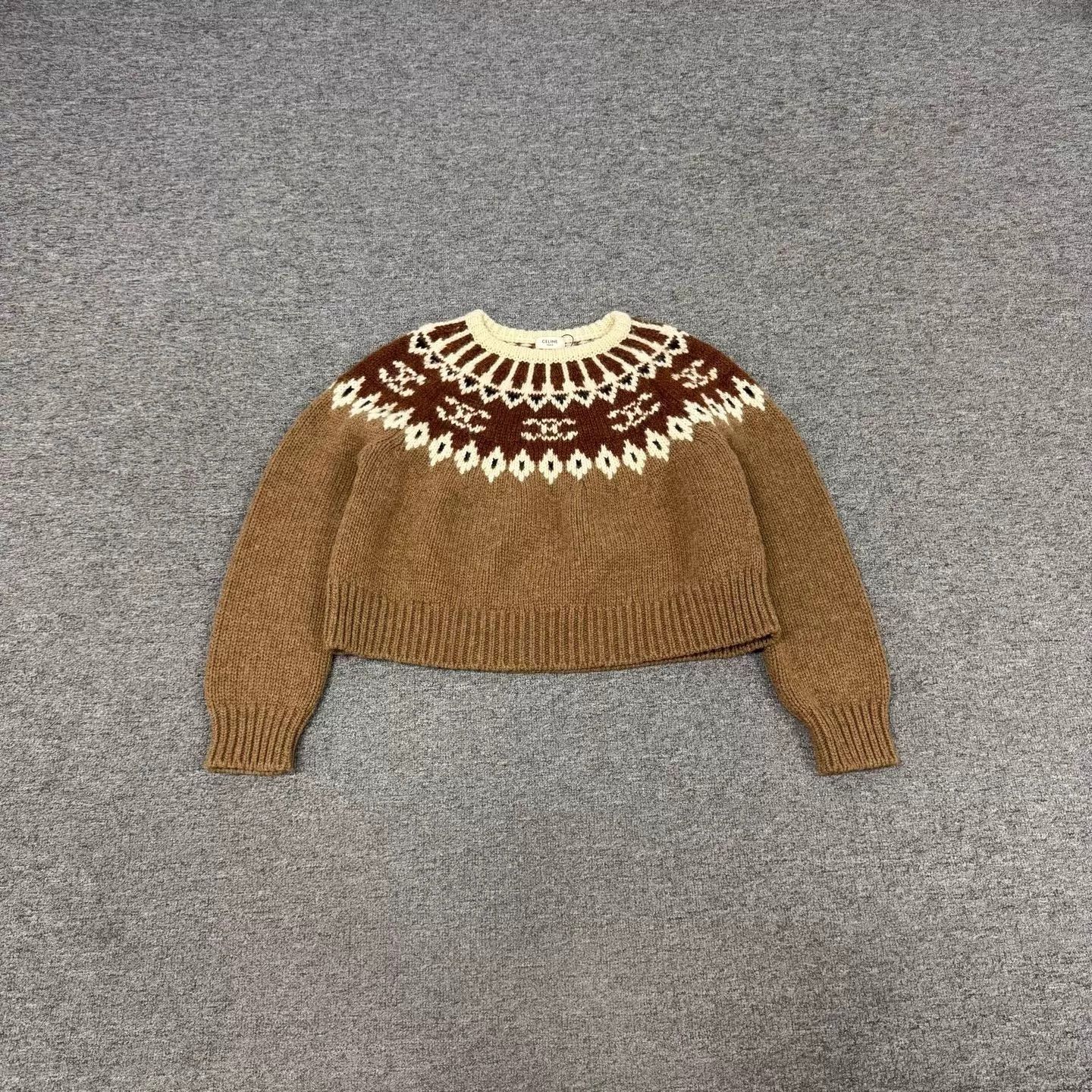 Celine Celine Caramel Fair Isle Crew Short Sweater XS Size XS / US 0-2 / IT 36-38 - 1 Thumbnail